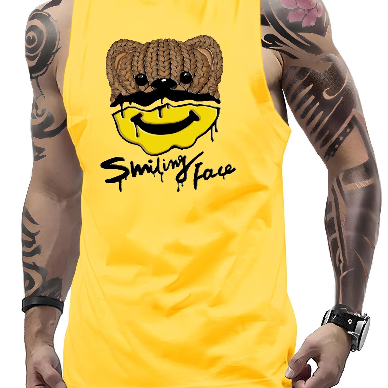 Men s Casual Trendy Smiling Face Graphic Print Sleeveless Tank Tops 