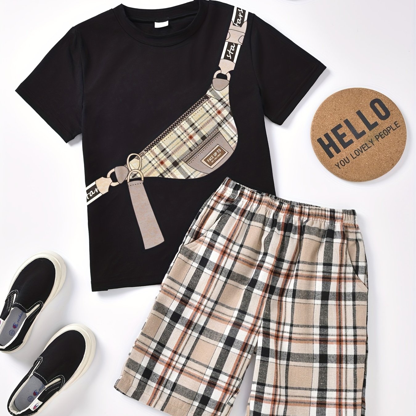 Boys Crossbody Bag Print Casual Outfit Round Neck T-shirt & Shorts Kids  Summer Clothes Sets - Temu Czech Republic