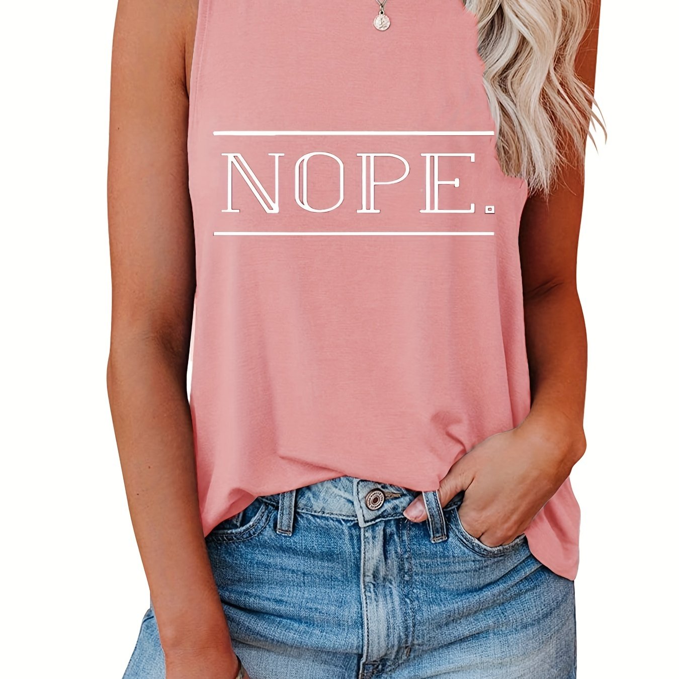 nope Camiseta Sin Mangas Cuello Redondo Ligeramente - Temu