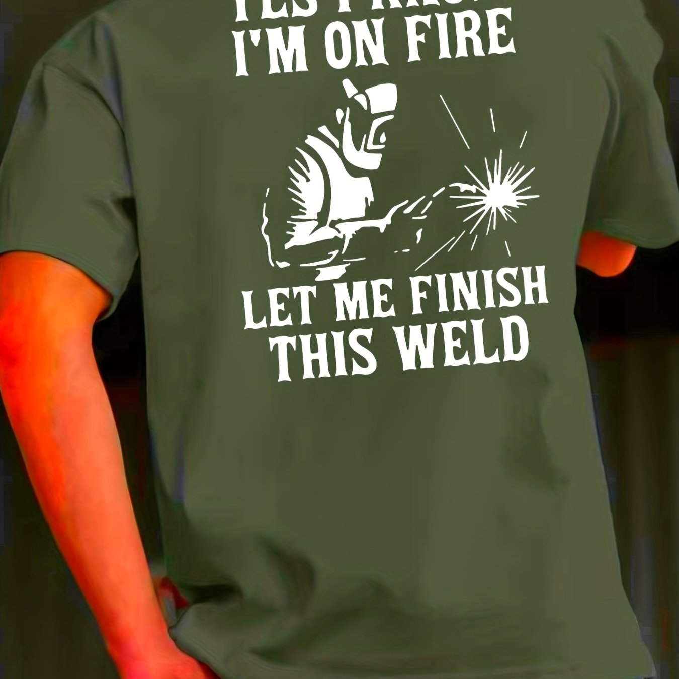 Tees For Men, Funny 'On Fire' Welding Print T Shirt, Casual Short Sleeve Crew Neck Tshirt For Summer Spring Fall, Tops As Gifts