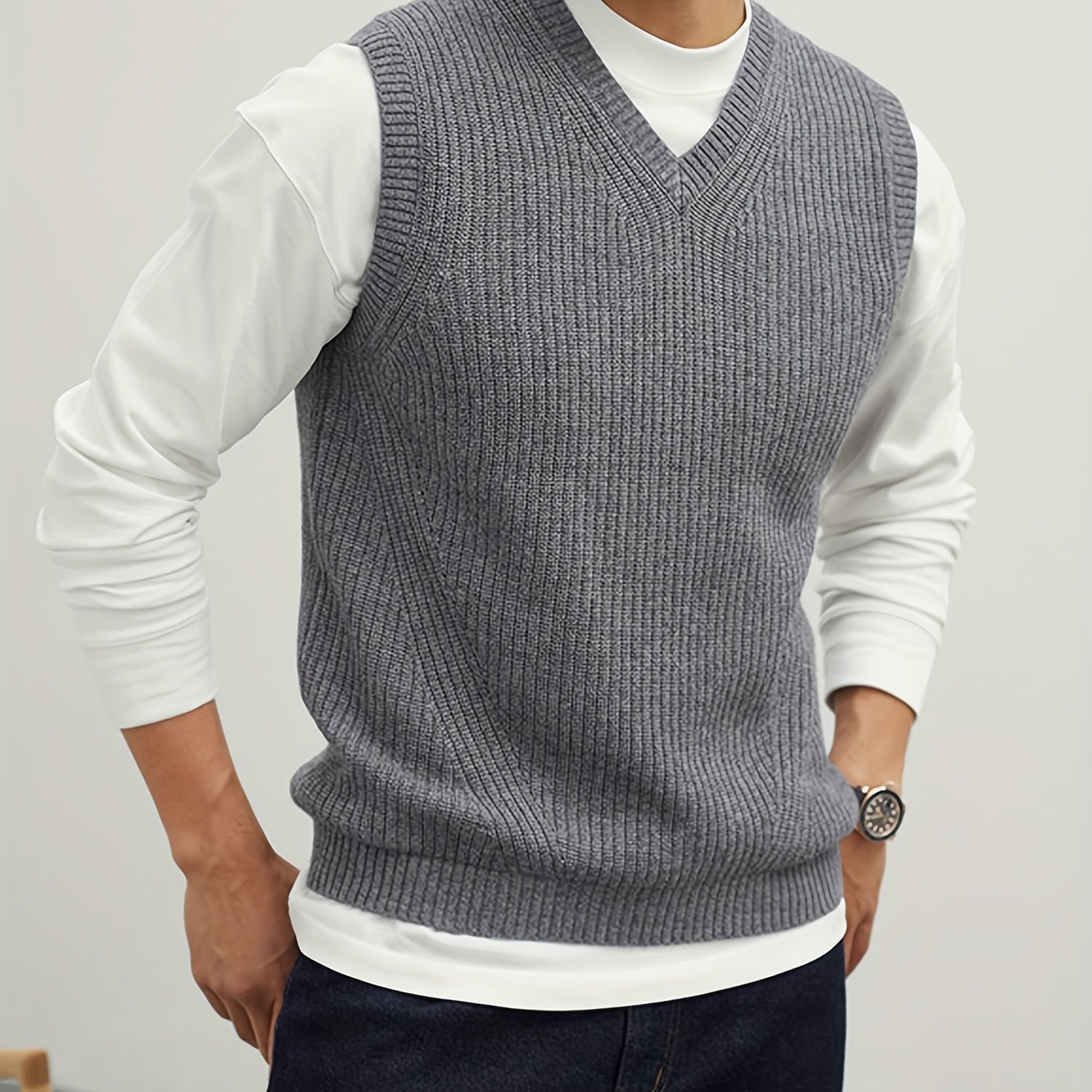 Men's V Neck Sweater Vest Pullover Solid Color Sleeveless - Temu