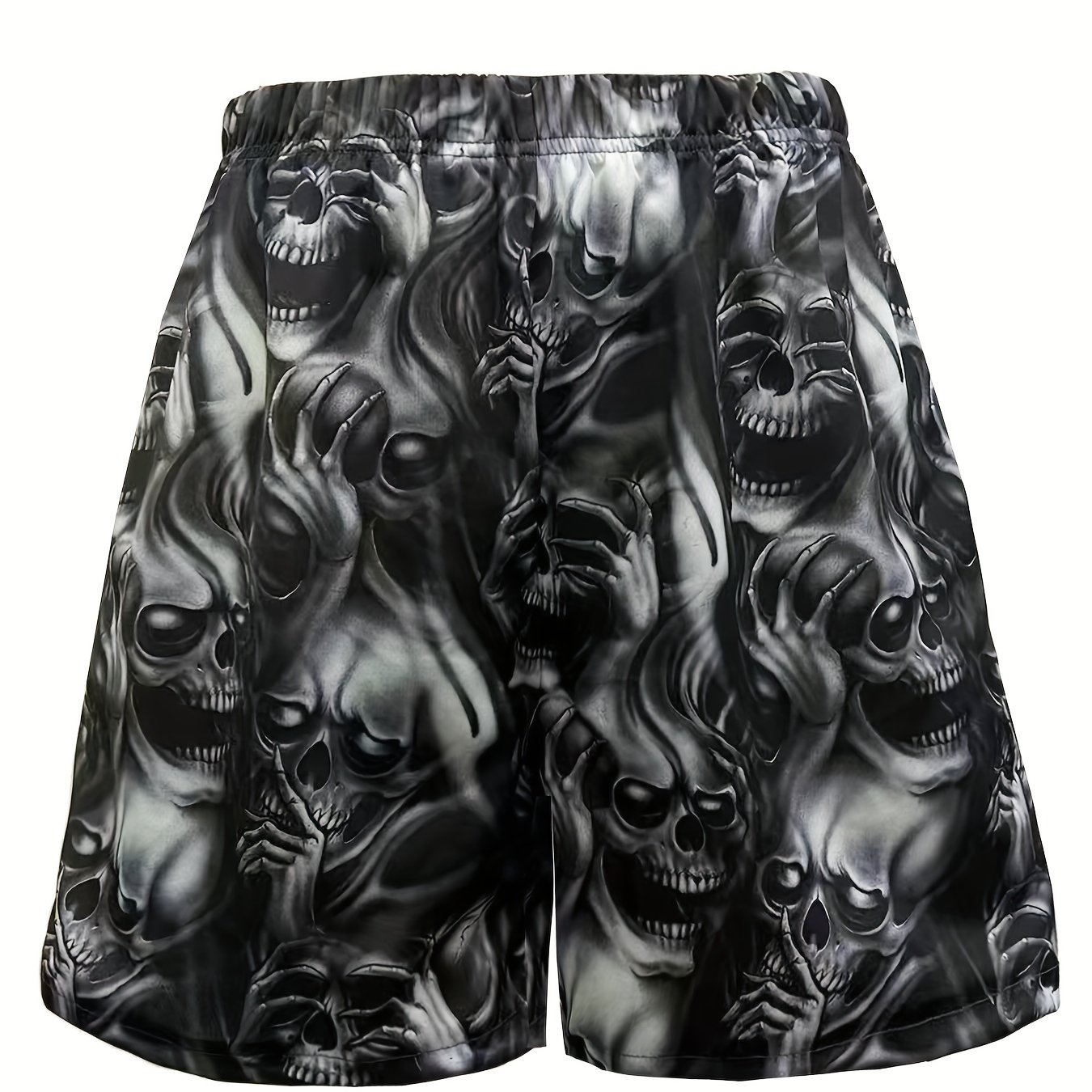 Halloween Skull Pattern Comfy Shorts, Men's Casual Stretch Street