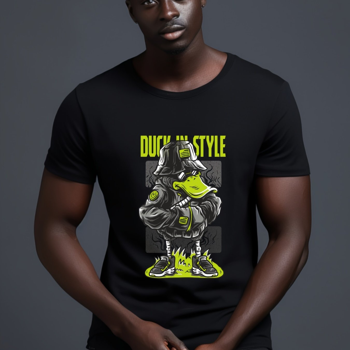 Duck In Style Pattern Print Men s Comfy T Shirt Graphic Tee Men s Duck in style pattern print men s comfy t shirt graphic tee men s