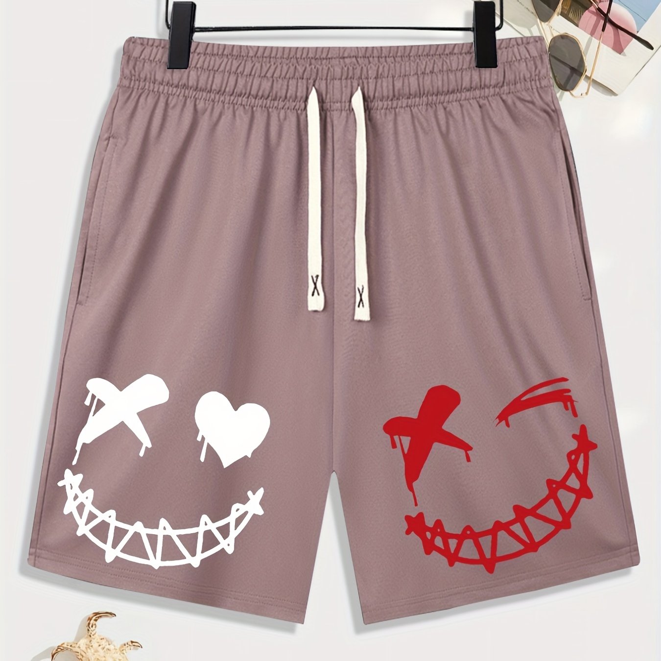 Graffiti style face pattern print men s casual loose pocket elastic