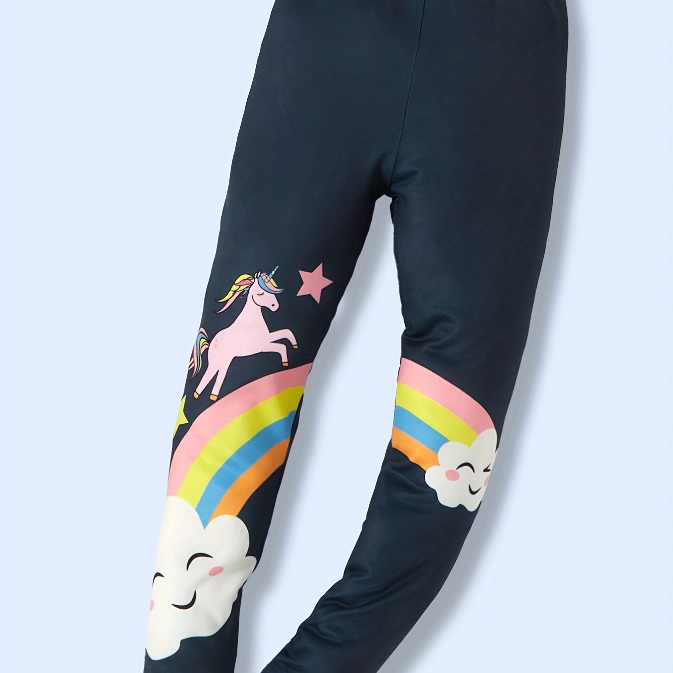 Toddler Girls Rainbow Unicorn Graphic Stretch Casual - Temu