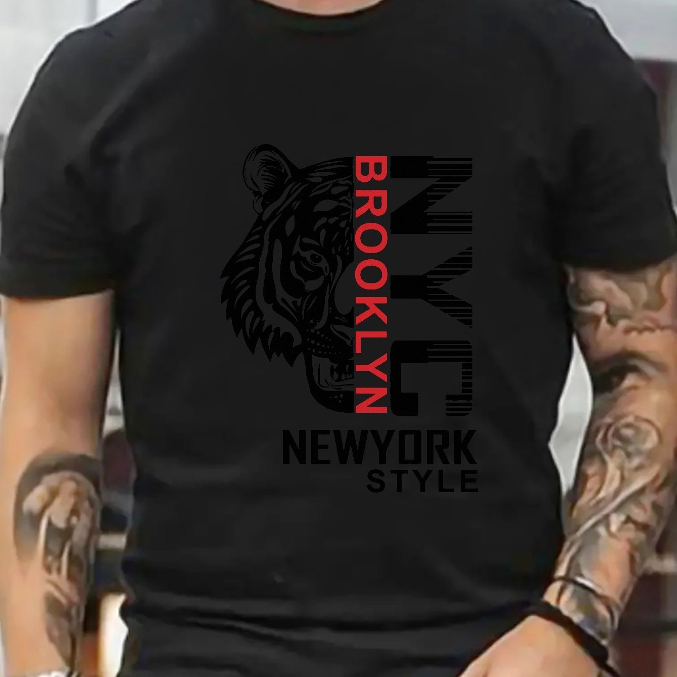 Brooklyn Print Short Sleeve T Shirts For Men Plus Size Stretchy Graphic ...