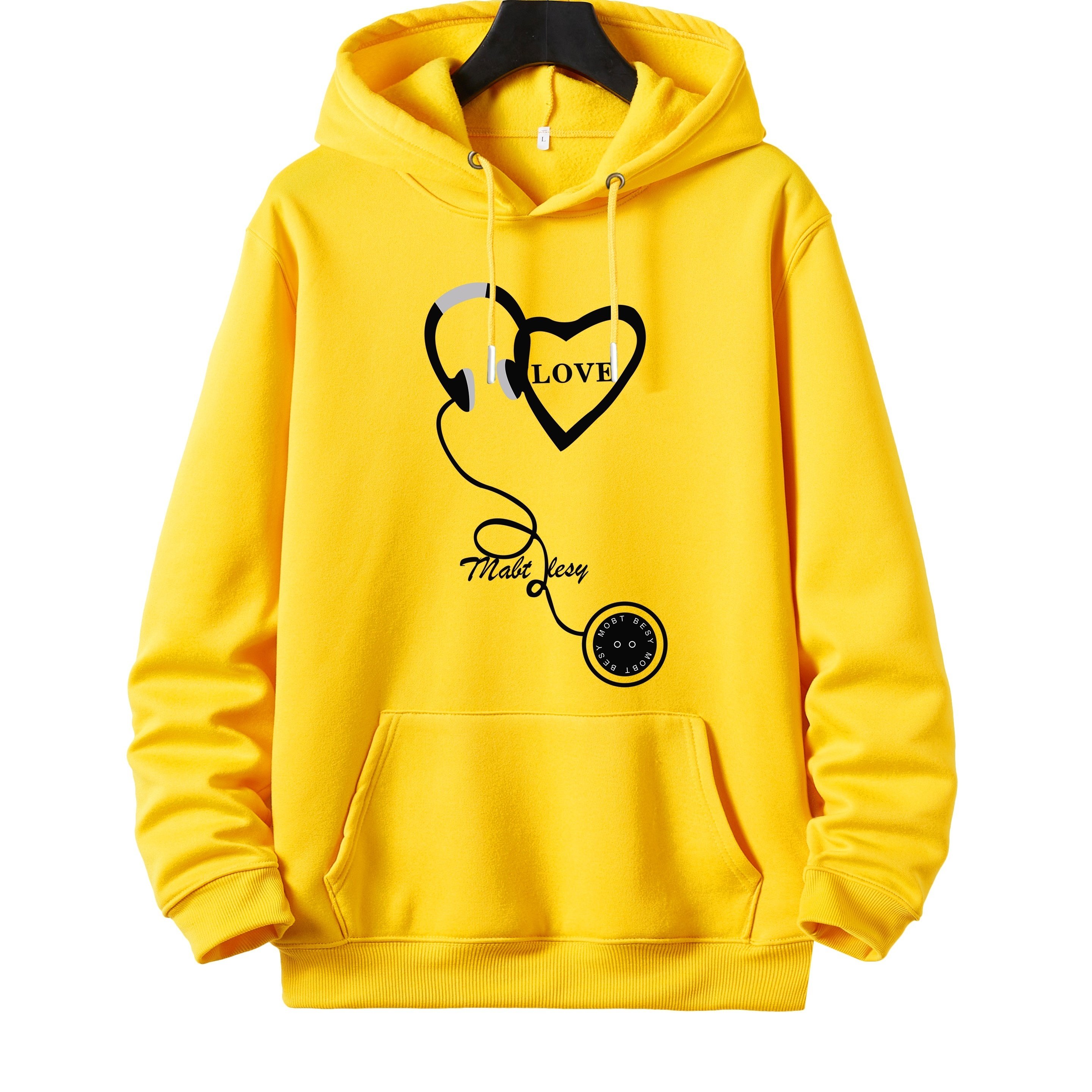 Men s Plus Size Heart Print Warm Fleece Hoodie Oversized Drawstring Men s Plus Size Heart Print Warm Fleece Hoodie Oversized Drawstring