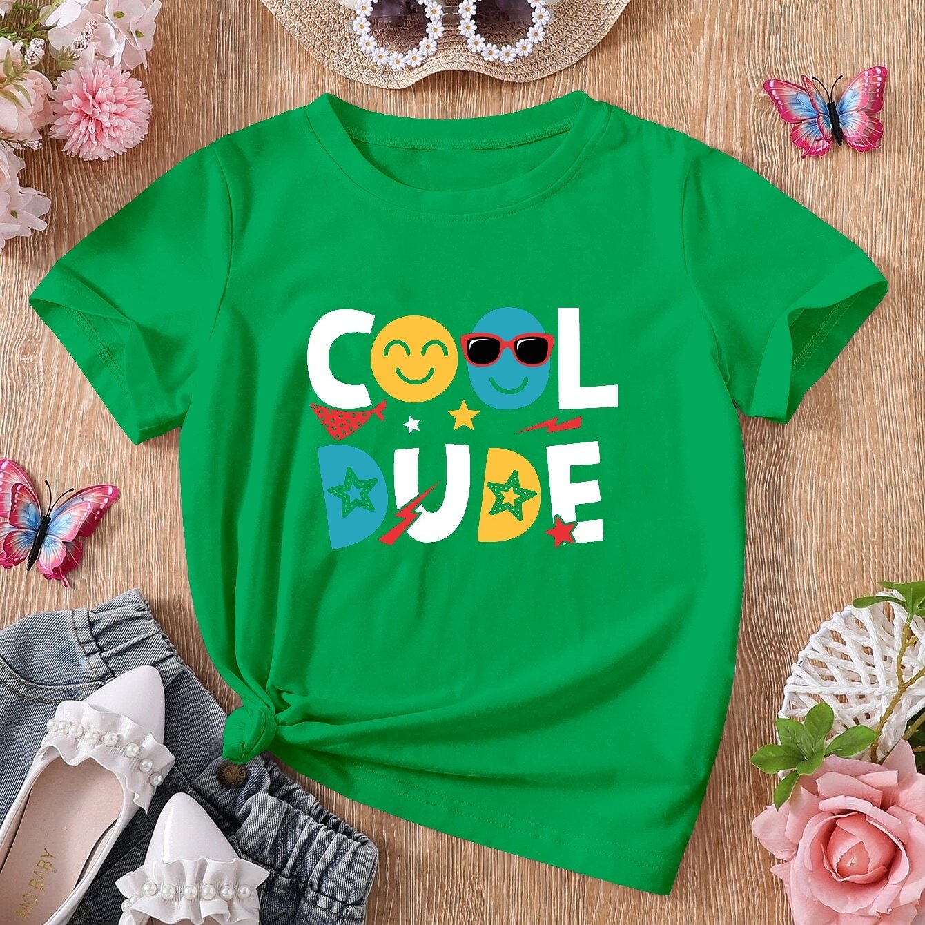 Kids Cute Letter Cool Dude Graphic T Shirt Casual Sports Crew Neck Tees 