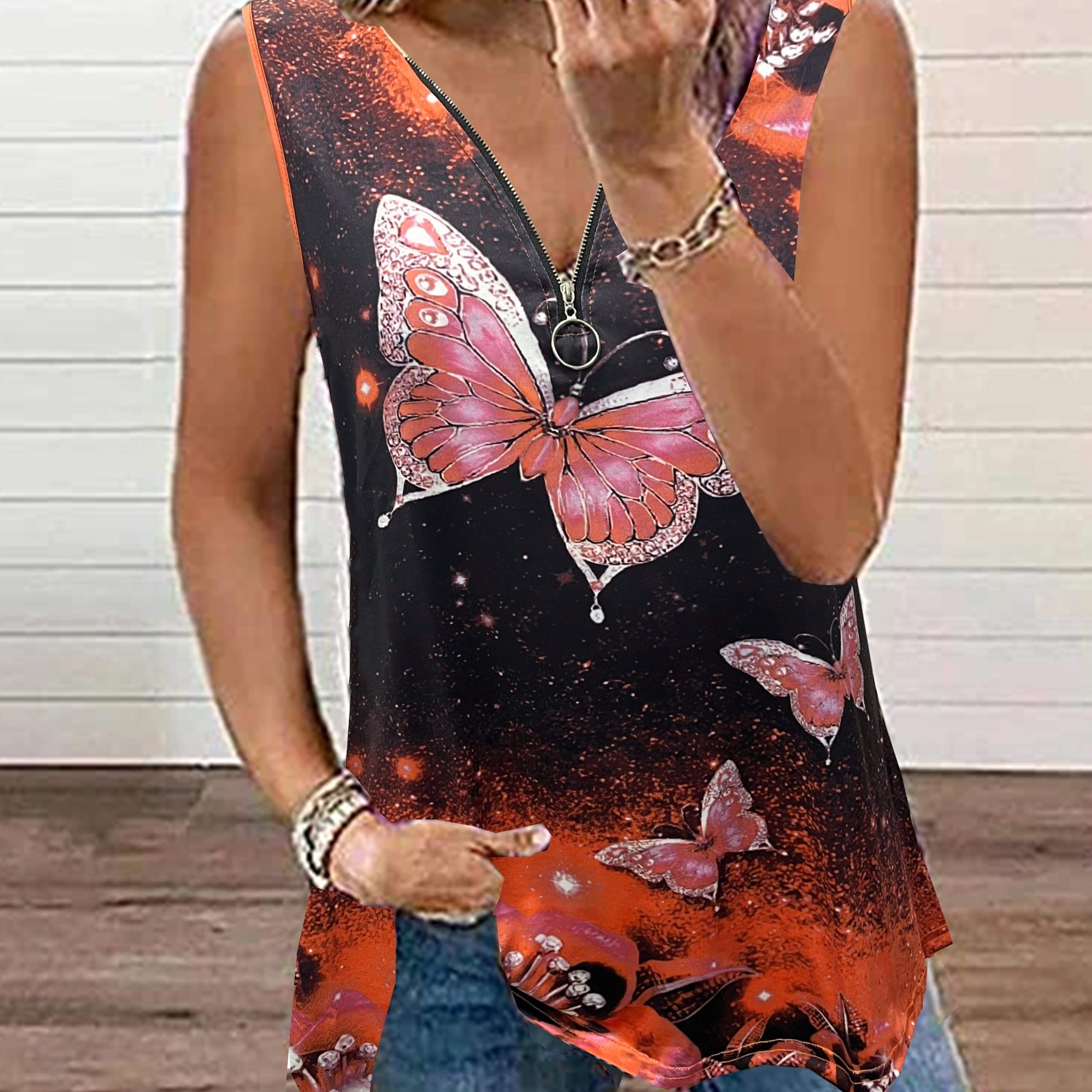 Plus Size Printed V-Neck Tank in 2023