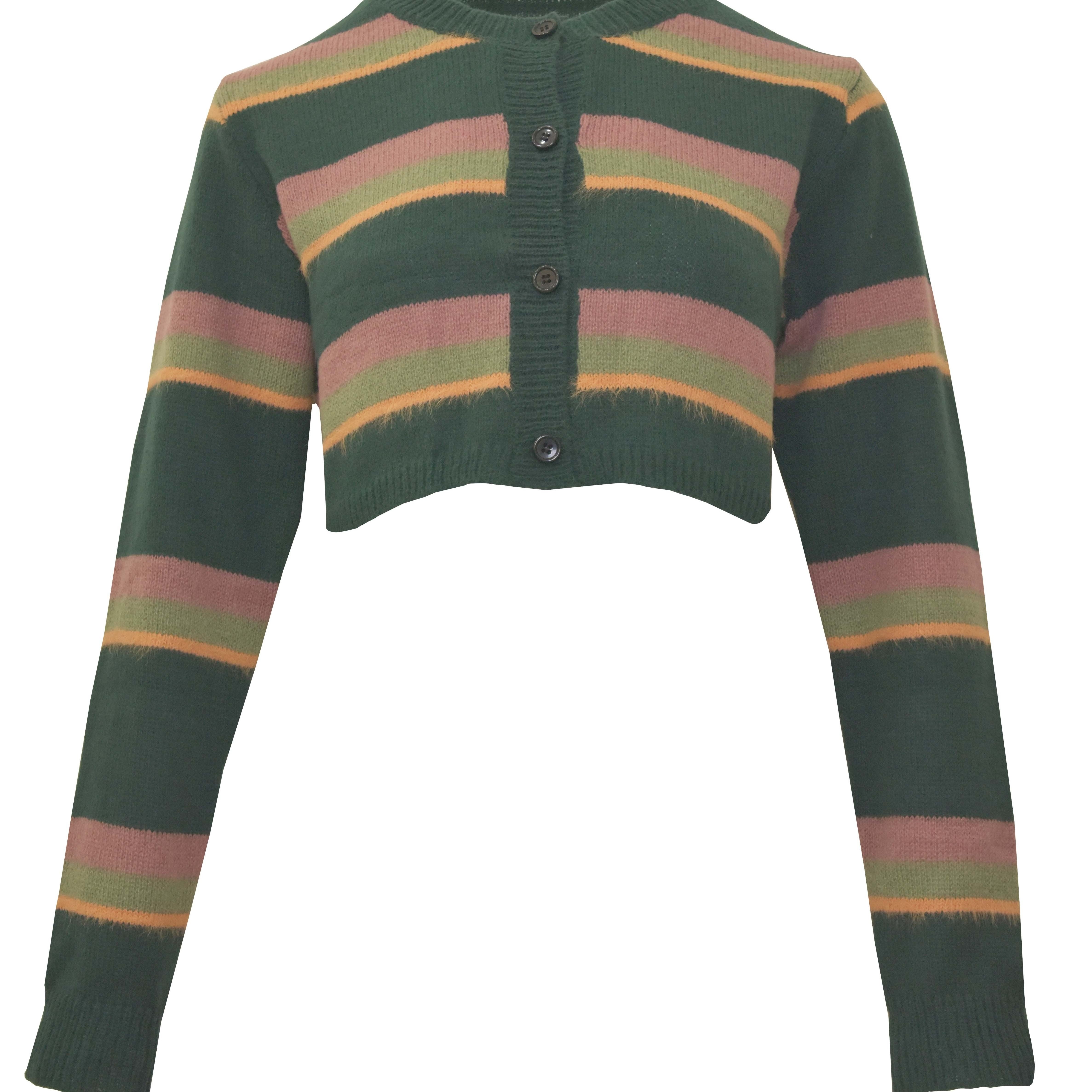 Retro Striped Crop Cardigan Crew Neck Long Sleeve Cardigan Temu