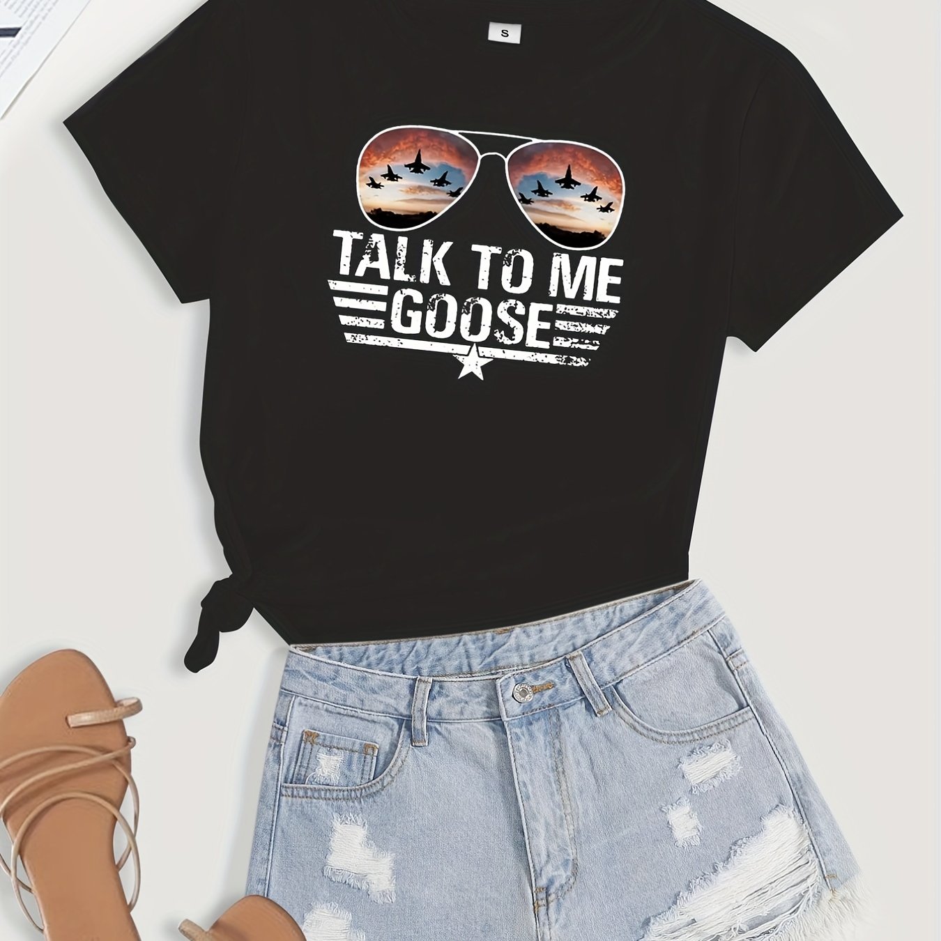 Talk To Me Goose Print T-shirt, Short Sleeve Crew Neck Casual Top For  Summer & Spring, Women's Clothing - Temu
