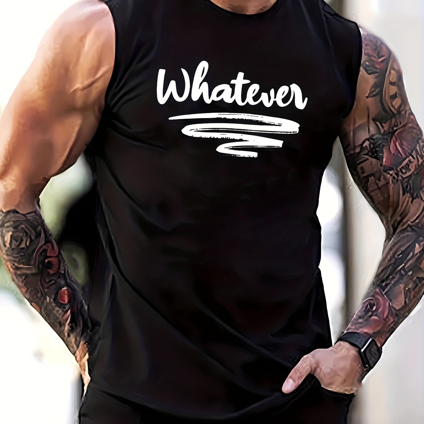 TEMU Men's Sleeveless Tank Top From A Trendy Brand, Featuring Large Letters, Plus Size Clothing For Summer, Designed For Bigger Guys