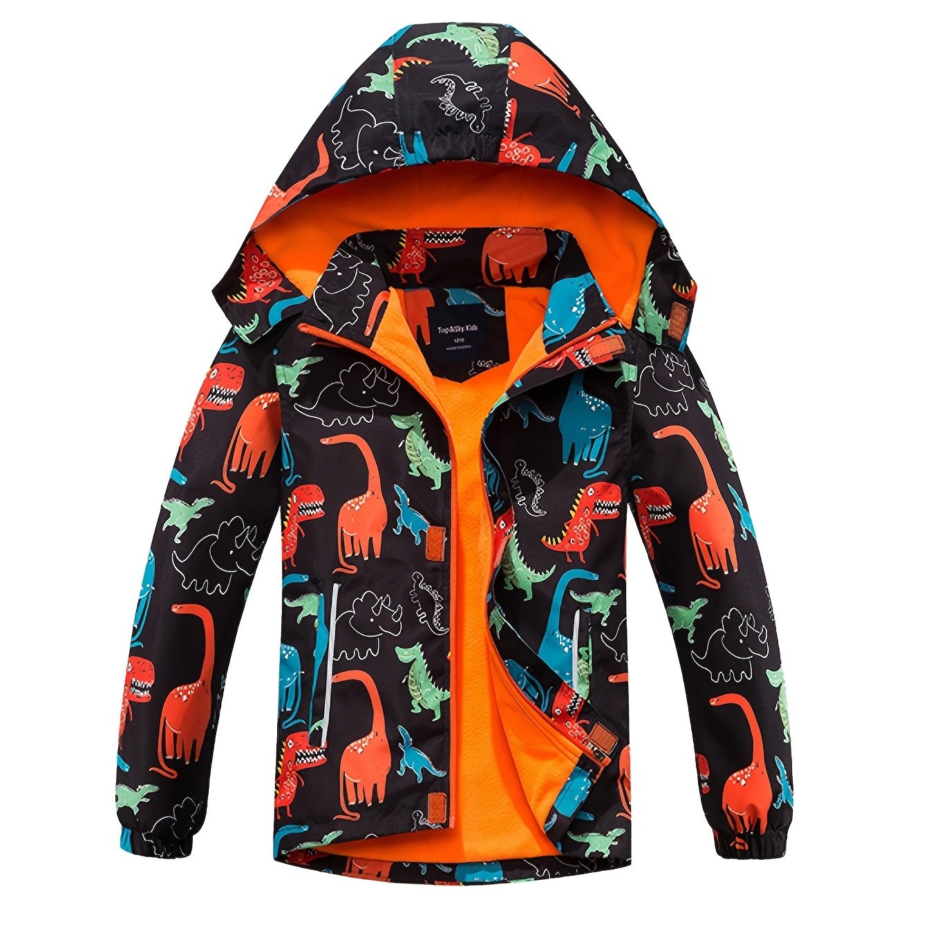 Boys' Dinosaur Jacket Kids' Outerwear Detachable Hood Lightweight Hooded Fleece Lined Windproof Top