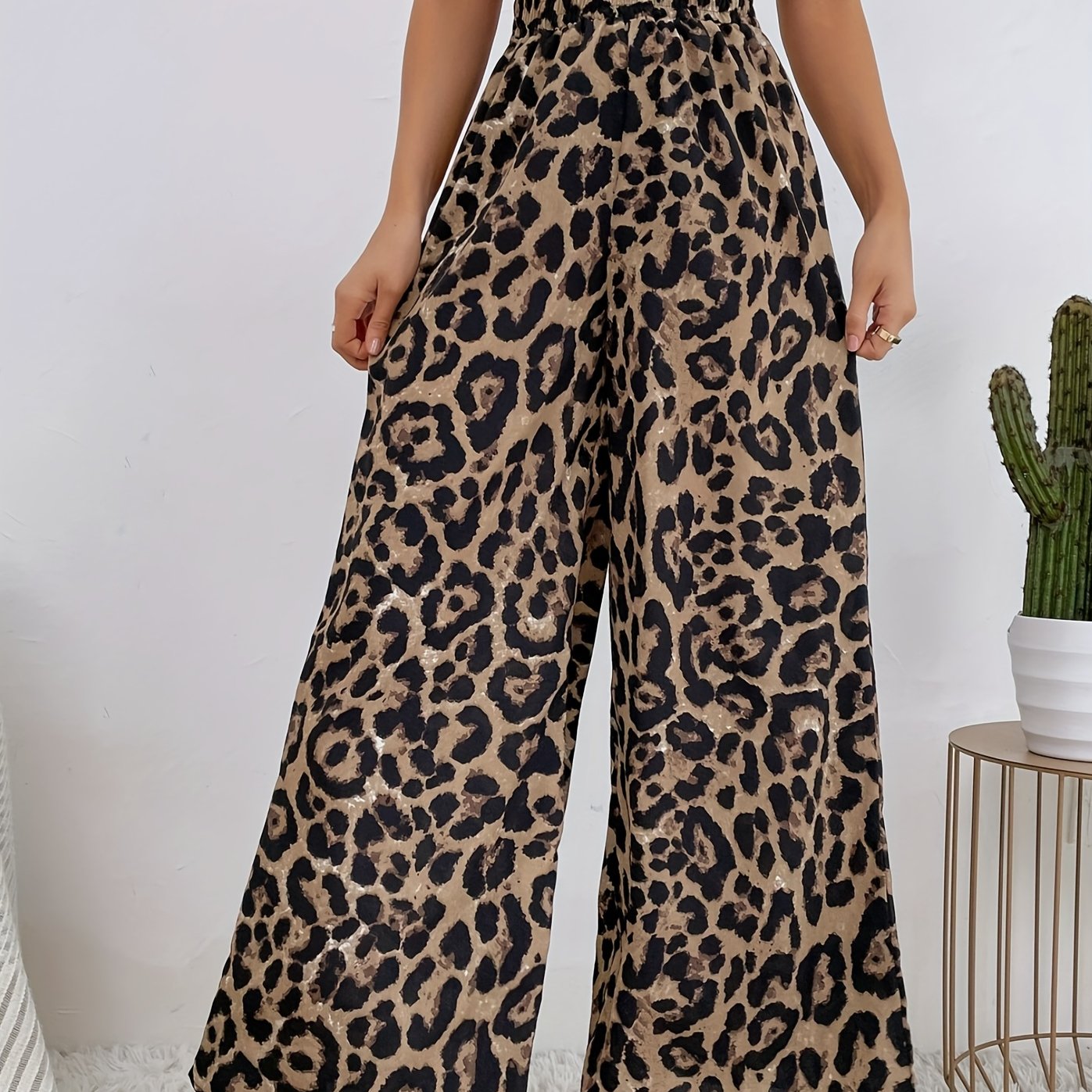 Leopard Print Pants Casual High Waist Wide Leg Pants For Spring Summer ...