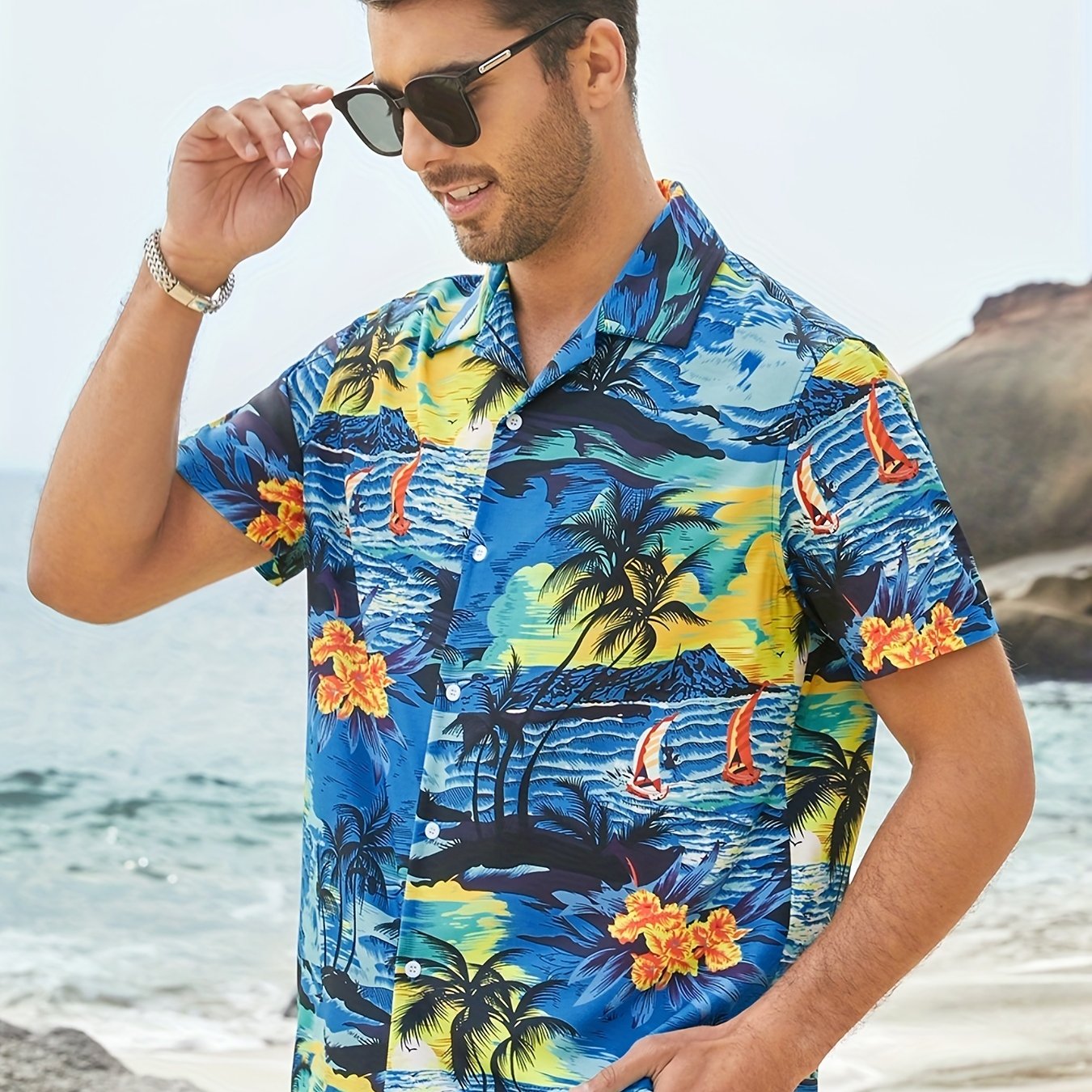 Men's Vacation Party Short Sleeve Hawaiian Shirts, Beach Floral Print  Casual Button Down Shirts For Men - Temu