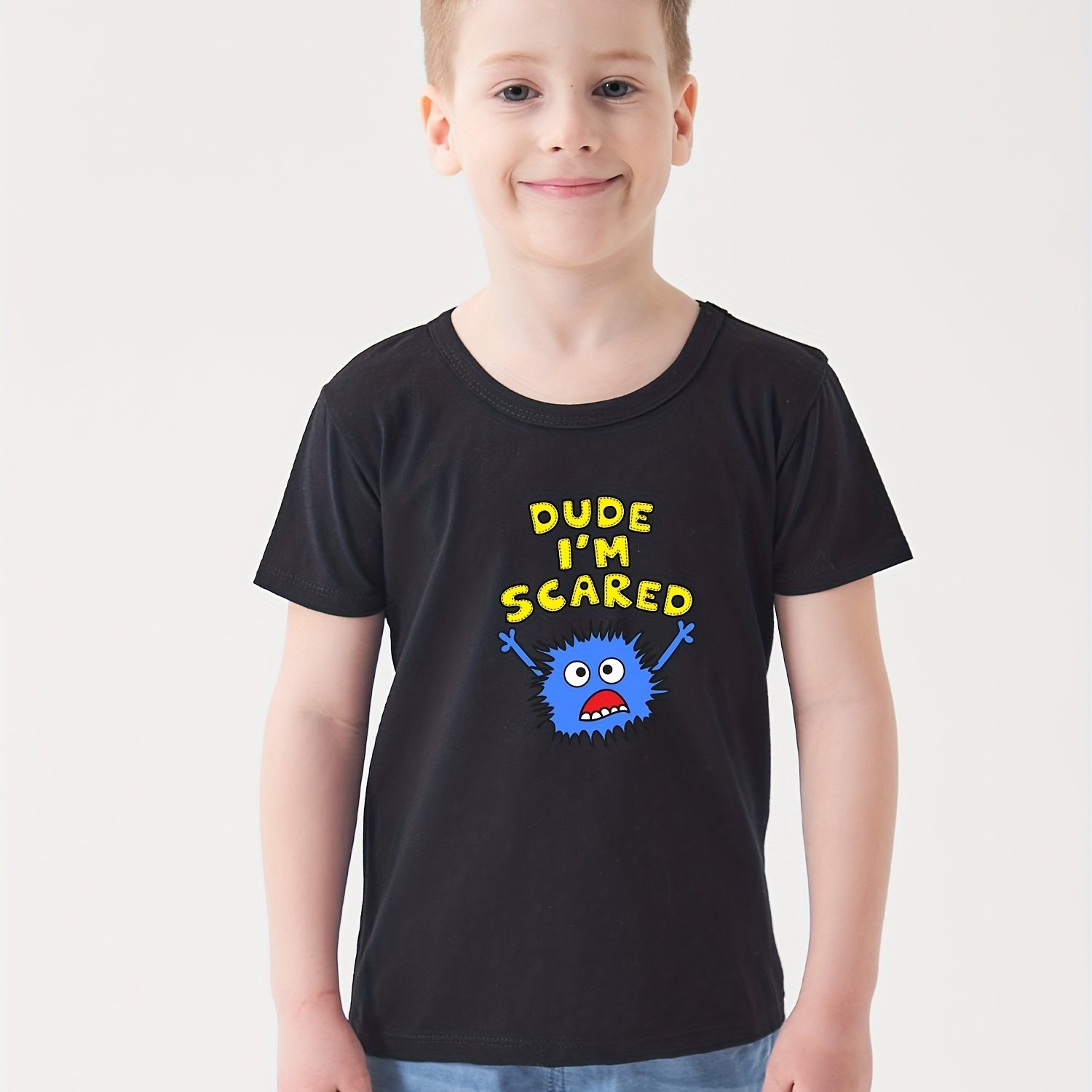 Dude Im Scared Cartoon Character Round Neck T Shirt Tees Tops