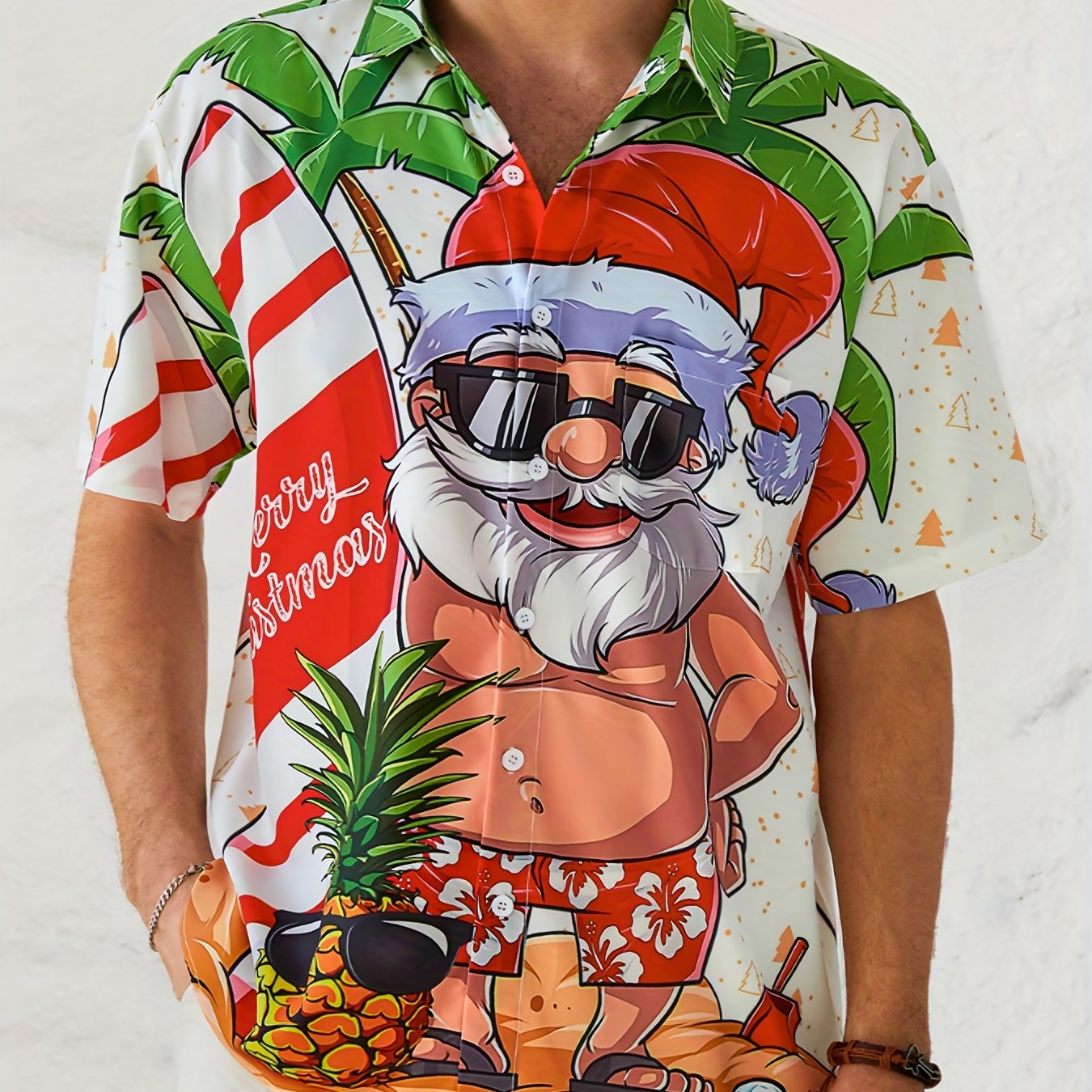 Happy Santa Claus On Holiday Cartoon Pattern Men's T Shirt Creative