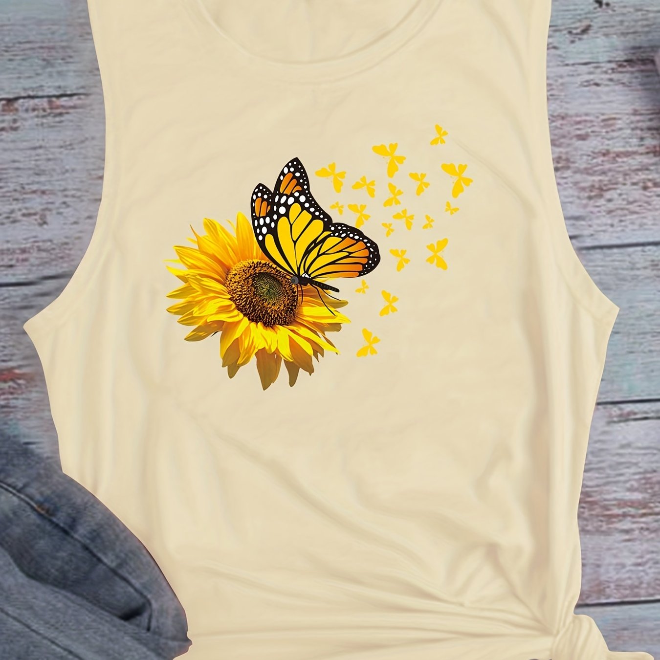 sunflower print tank top sleeveless crew neck - Temu