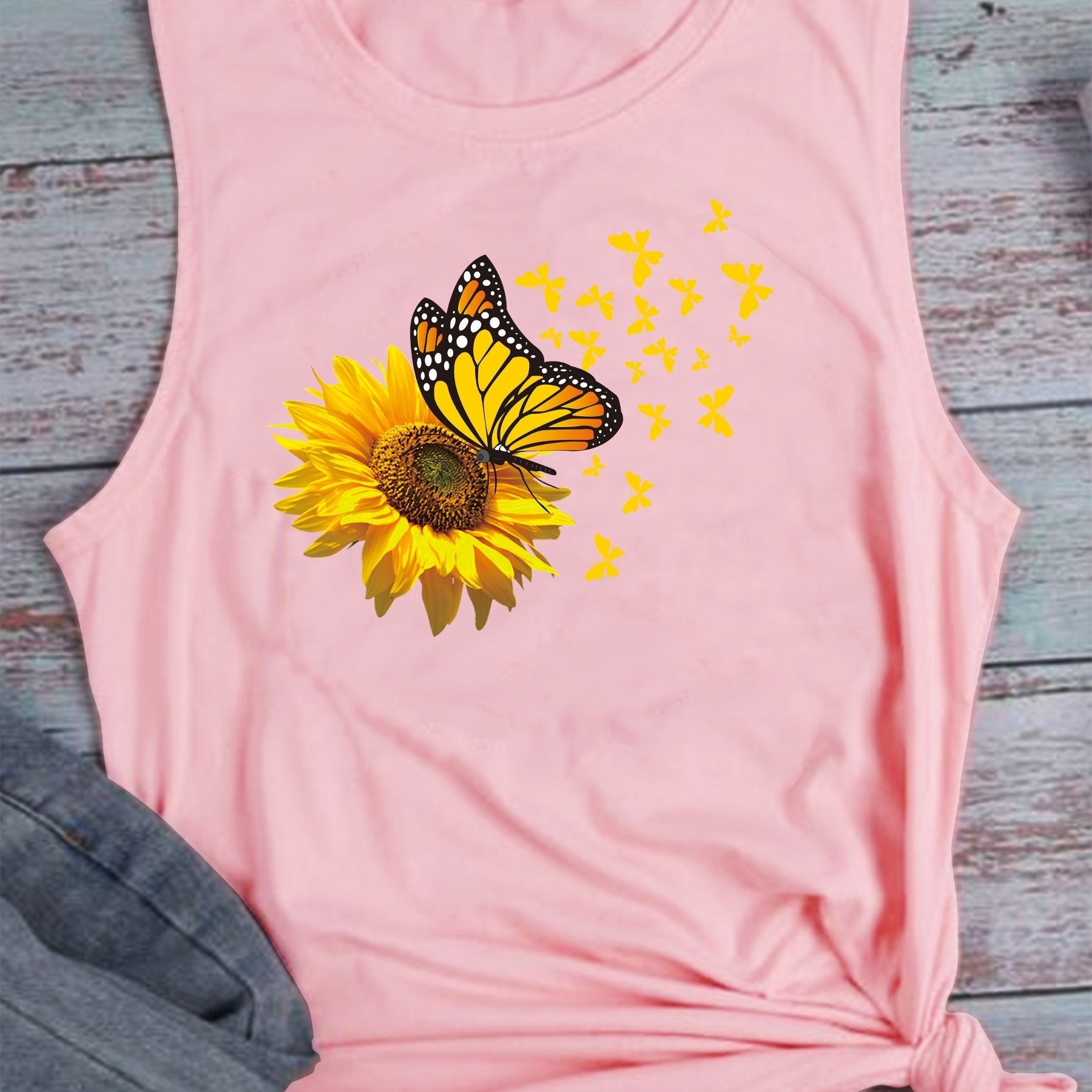 sunflower print tank top sleeveless crew neck - Temu