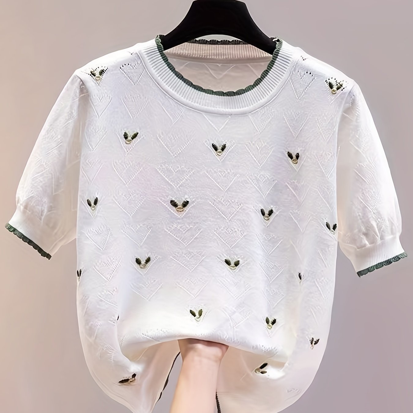Women's Short-sleeve Knitted T-shirt For Summer, New Korean Style, Round Neck, Cool Top With .