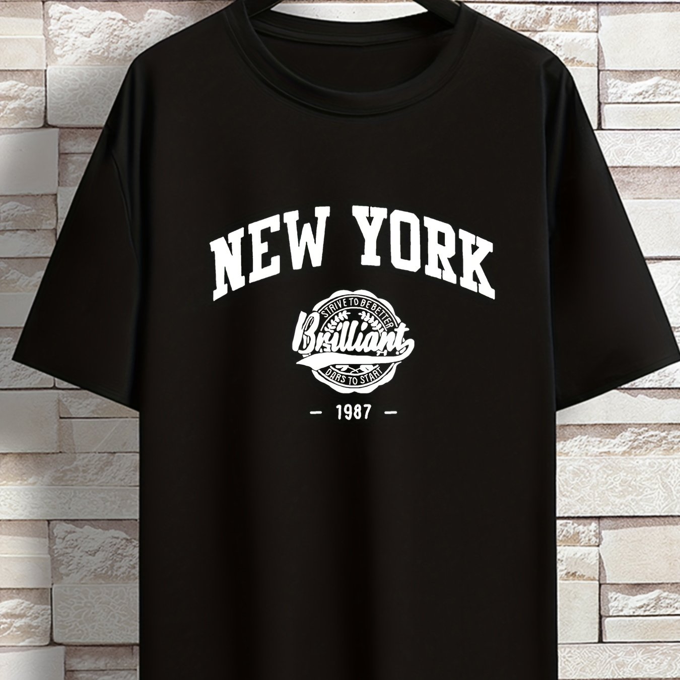 TEMU 2023 Spring/summer Short Sleeve T-shirt Fashion Brand Printed Men's Youth Spring/summer Round Neck Enlarged Widened Casual Versatile Top, Plus