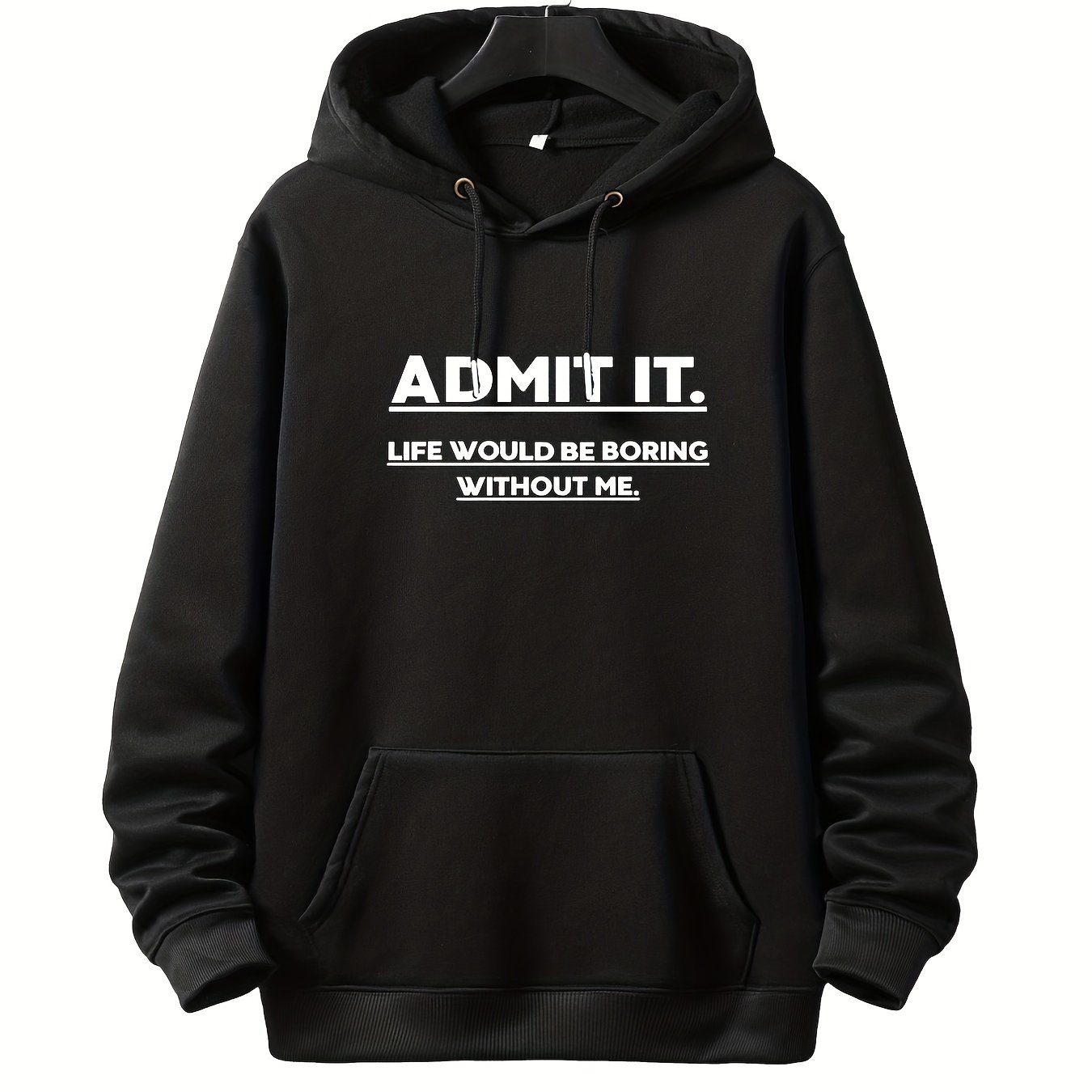 TEMU "admit It" Graphic Print Men's Casual Hoodies, Drawstring Comfortable Oversized Fleece Warm Hooded Pullover Sweatshirt Plus Size