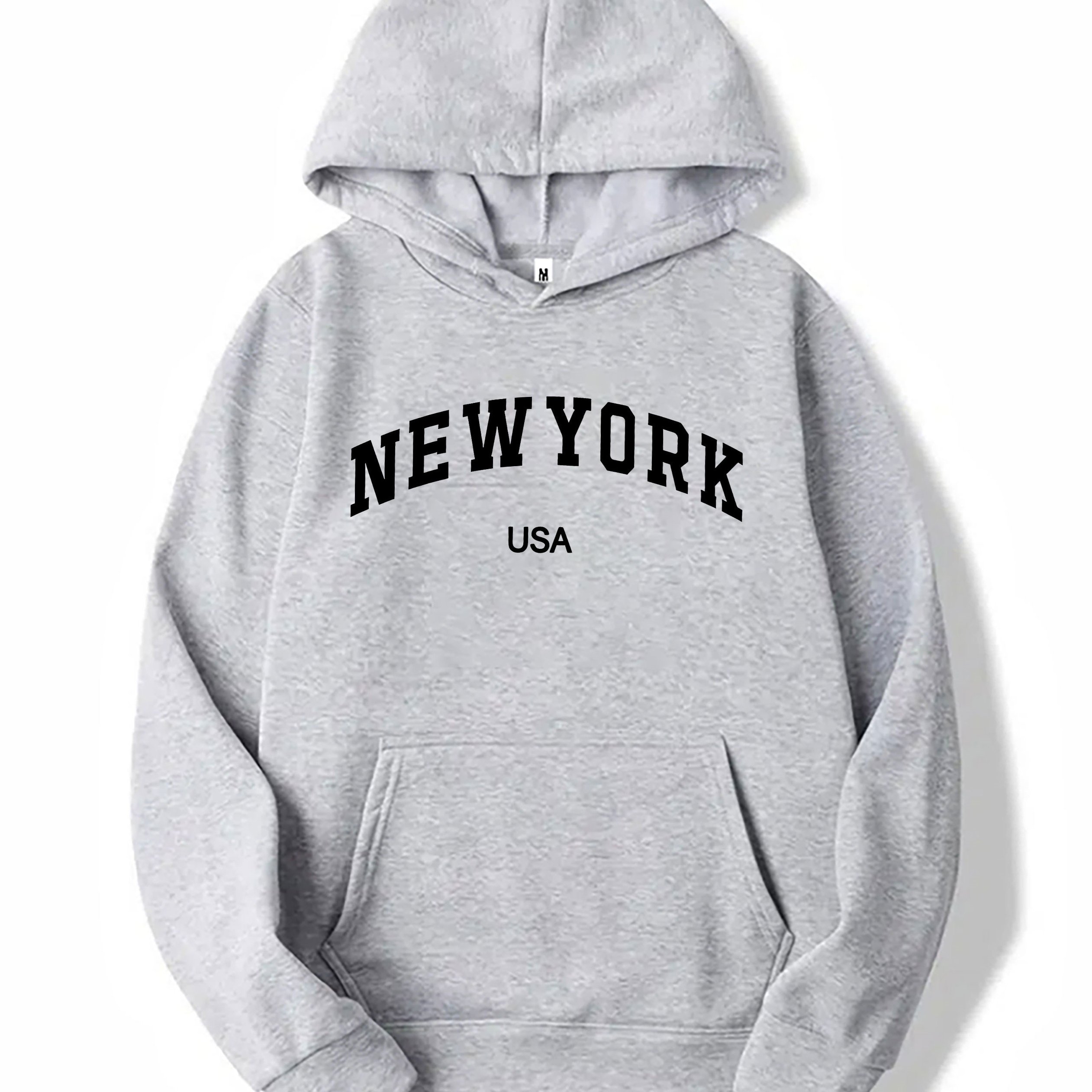 new York Print Warm Hoodie With Kangaroo Pocket, Men's Casual Pullover Hooded  Sweatshirt - Temu Australia