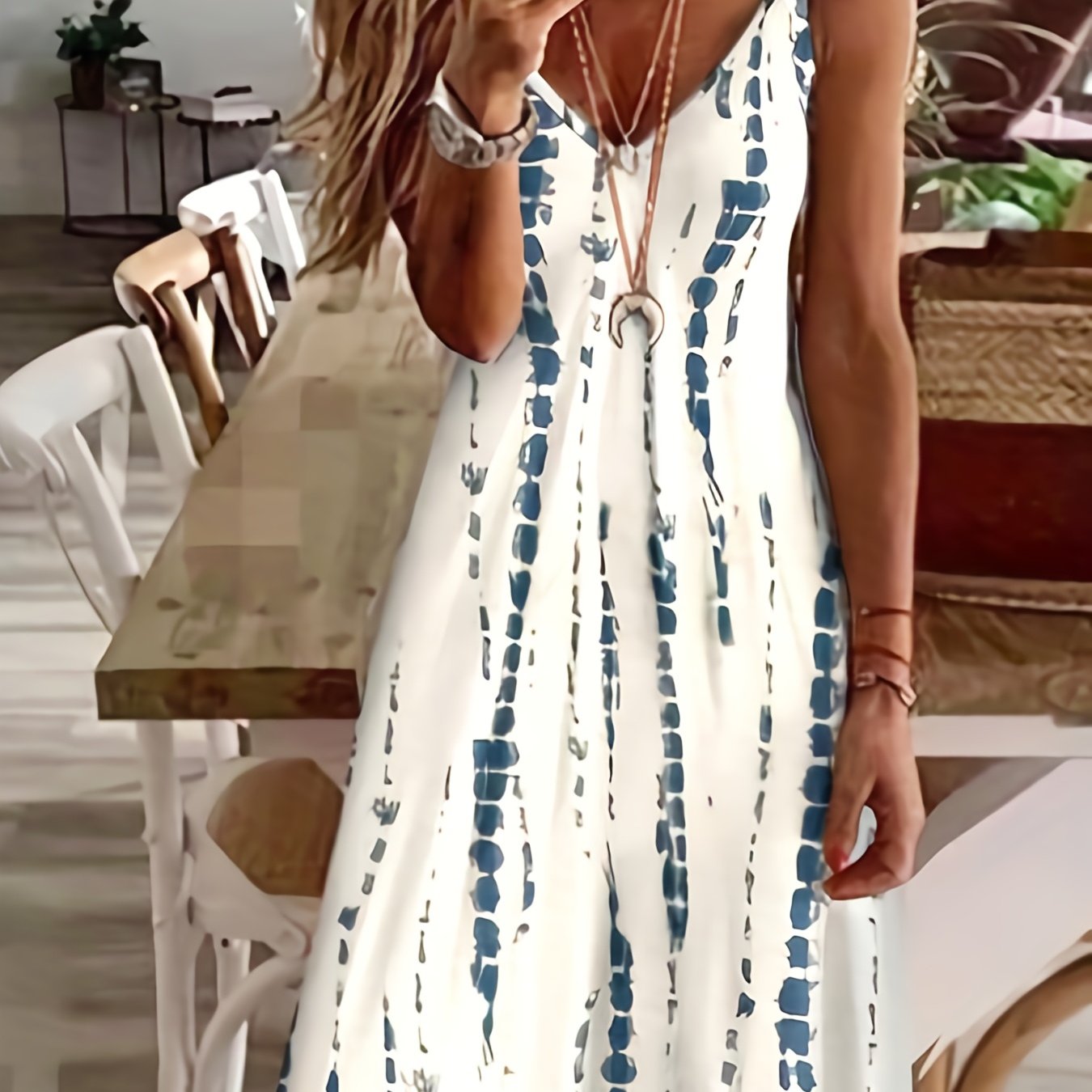 Casual V-neck Printed Camisole Dress