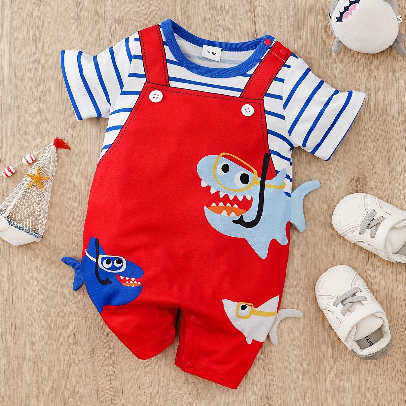 Shark Harness Summer Short-sleeve Children's Bodysuit, Perfect For Outdoor,boys And Girls Clothes