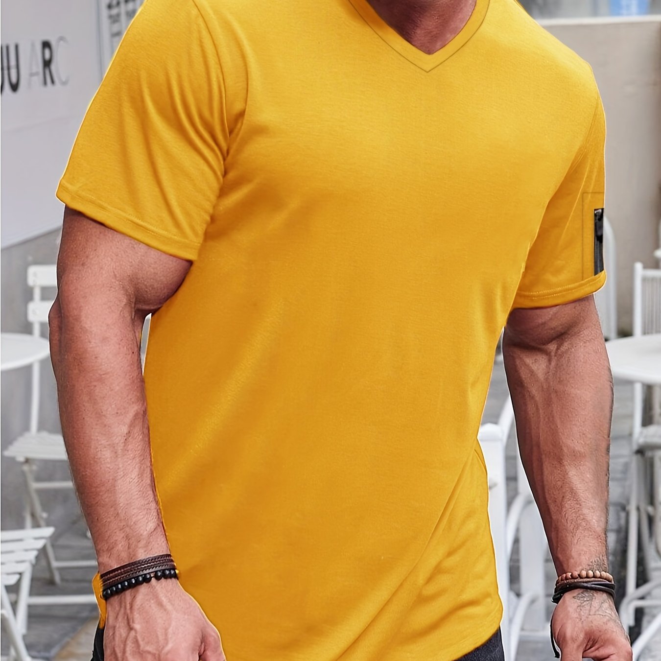Men's Solid Color Short Sleeve Muscle V neck T shirt Arm - Temu