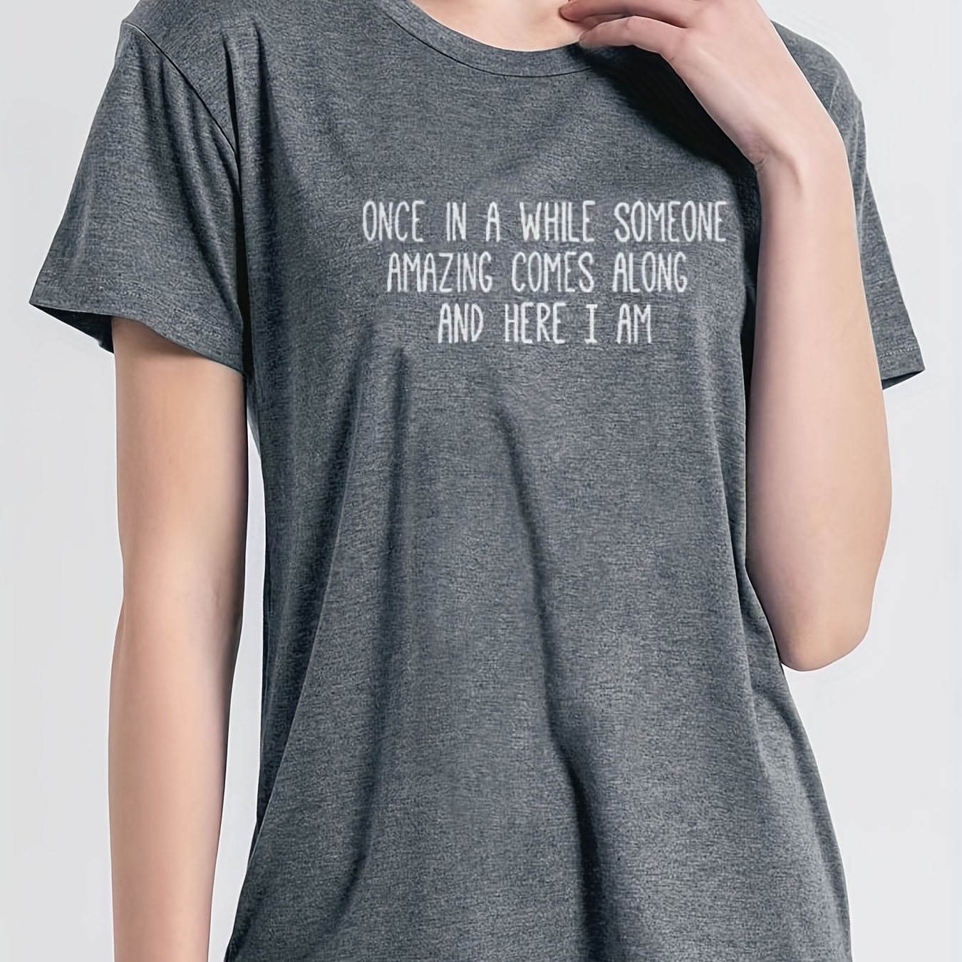 Plus Size Casual T Shirt Women's Plus Slogan Print Short Sleeve Round ...