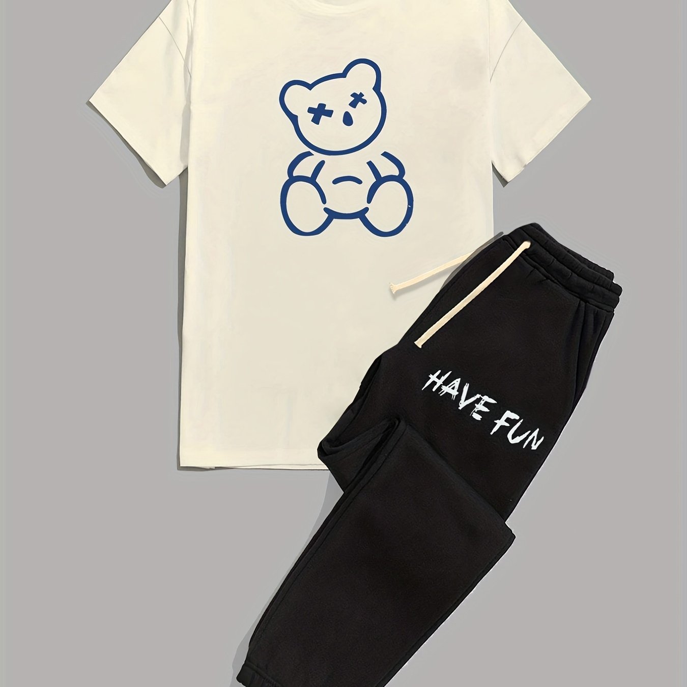 Cartoon Bear Men's Outfits Short Sleeve T shirt Drawstring - Temu Canada