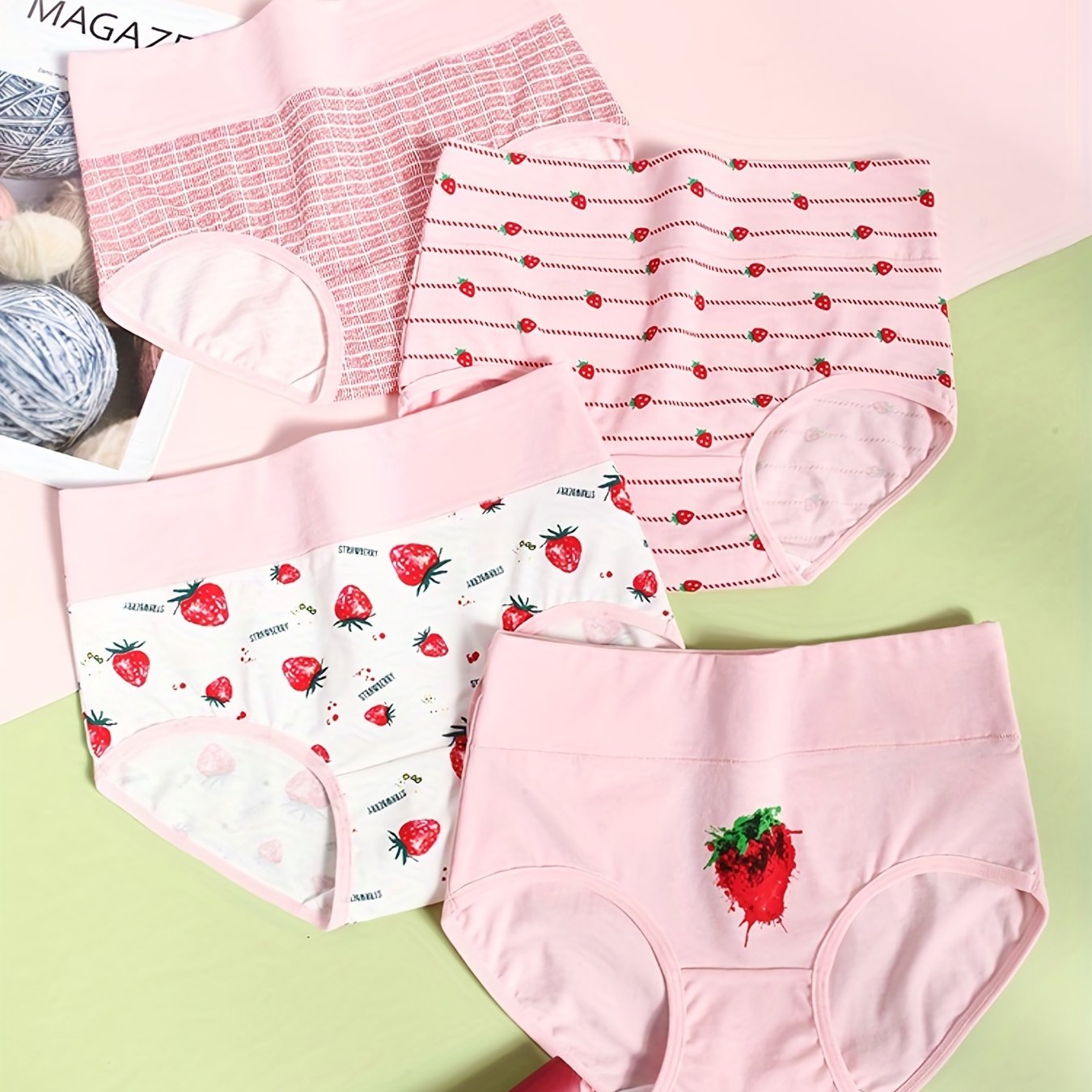 Women Strawberry Print Cute Knickers Cotton Soft Briefs Panties Lingerie  Underwear