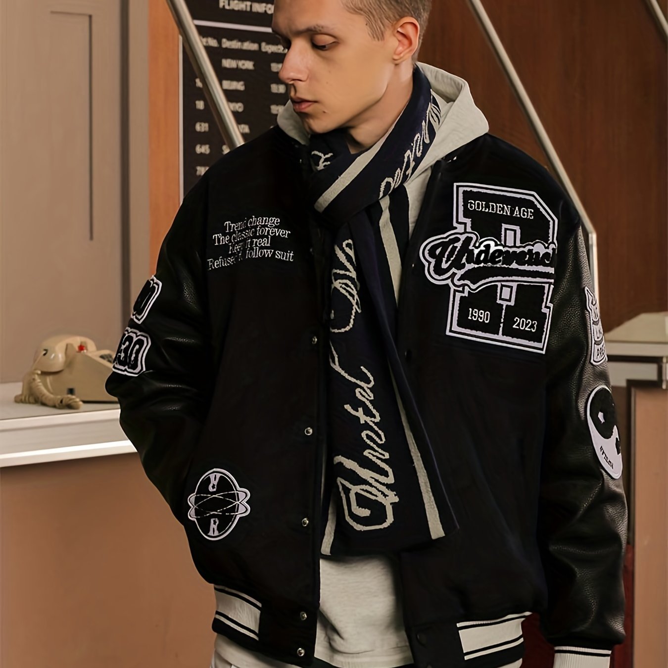 plus size men's vintage baseball jacket oversized loose - Temu