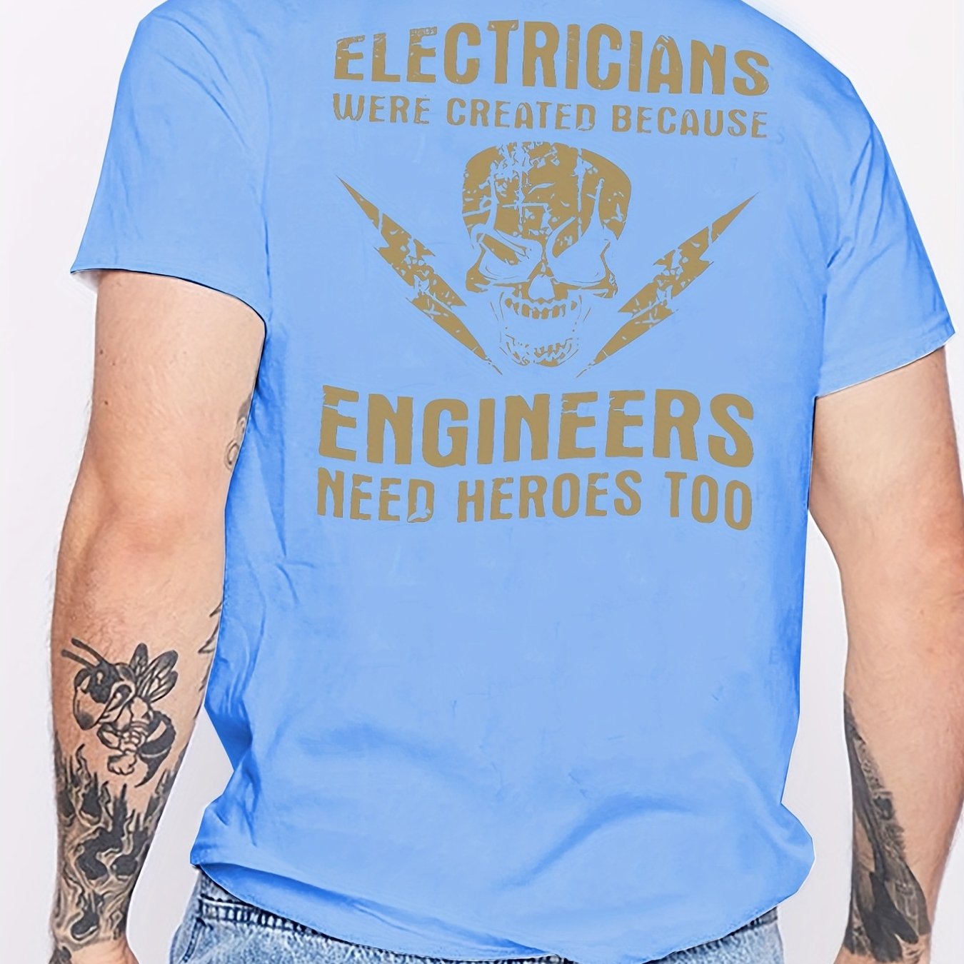 TEMU Tees For Men, 'electricians' Print T Shirt, Casual Short Sleeve Tshirt For Fall, Tops As Gifts
