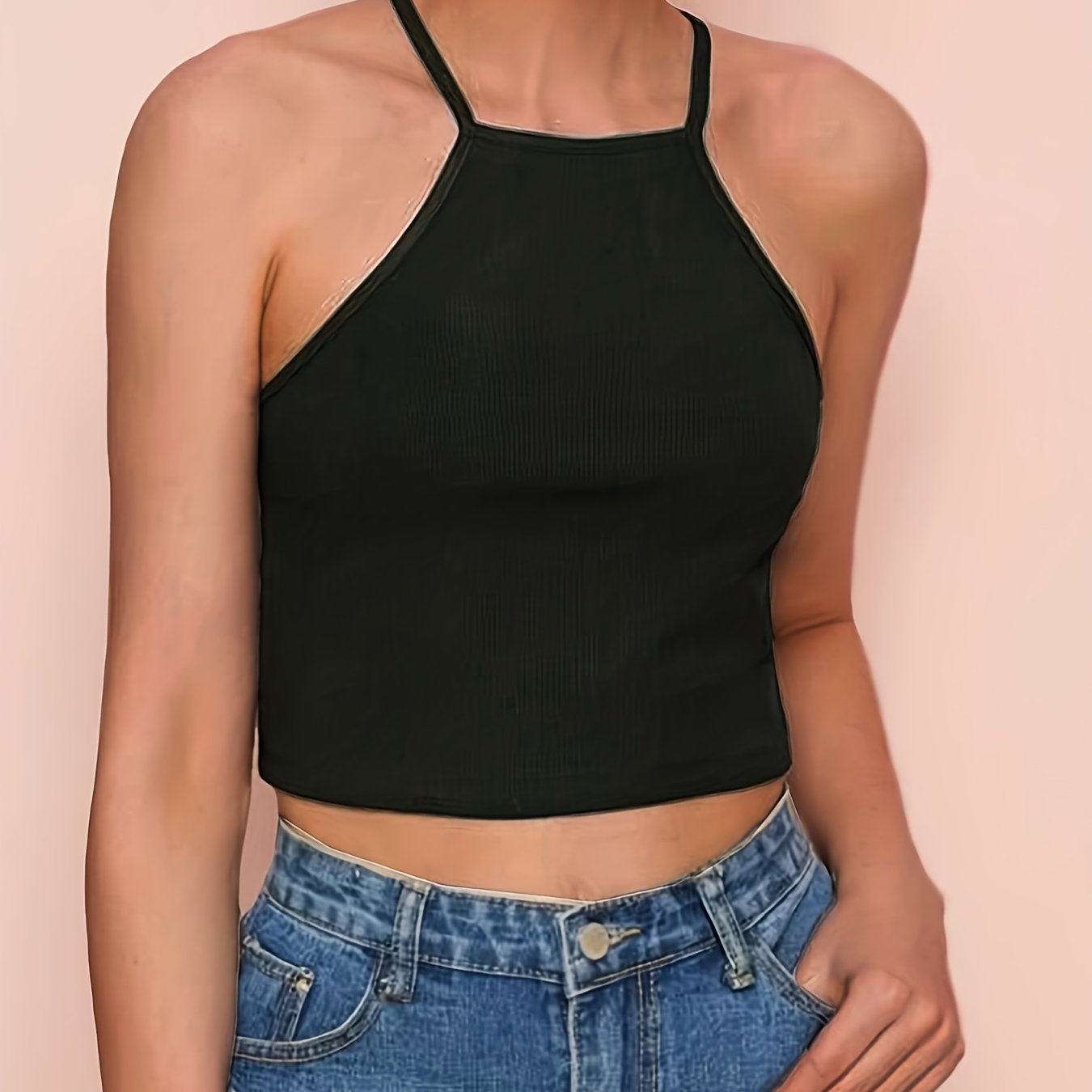 Ribbed Crop Spaghetti Strap Top Sexy Cross Back Cami Top - Temu