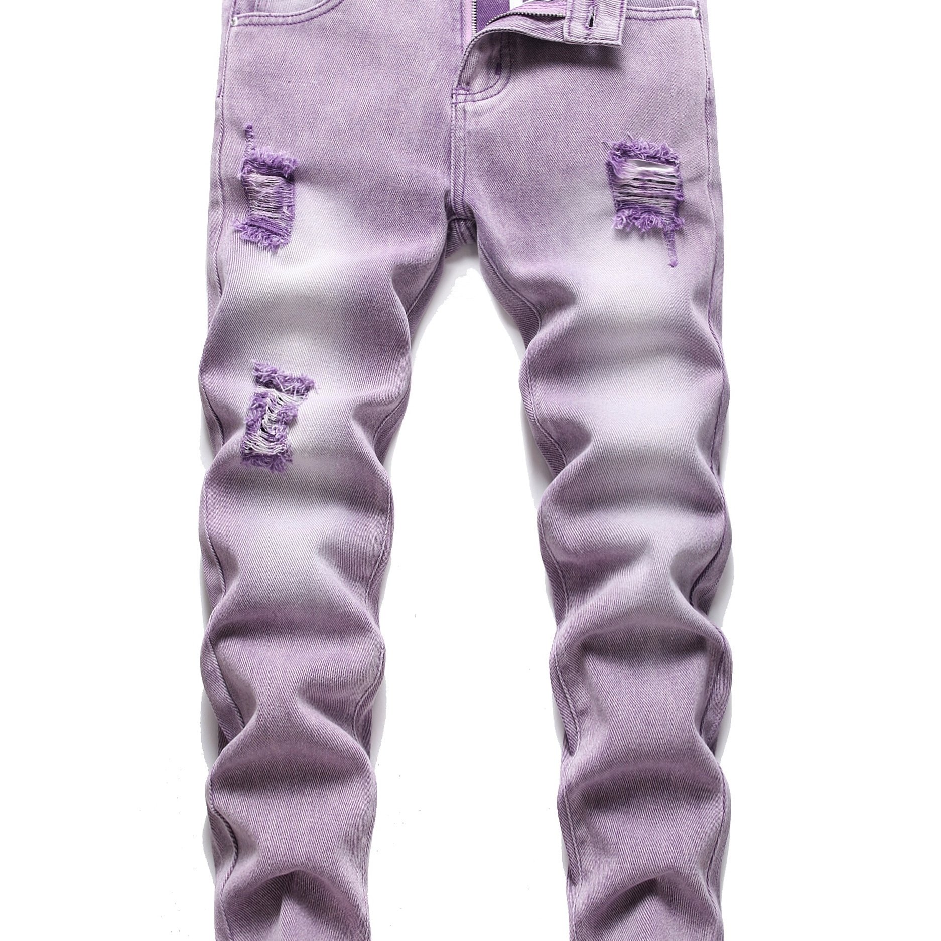 Boys Purple Ripped Jeans Skinny Slim Fit Washed Denim Long - Temu