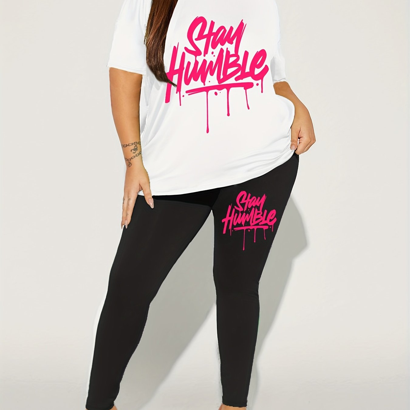 Stay Humble Letter Print Two Piece Set Crew Neck Short Sleeve T Shirt