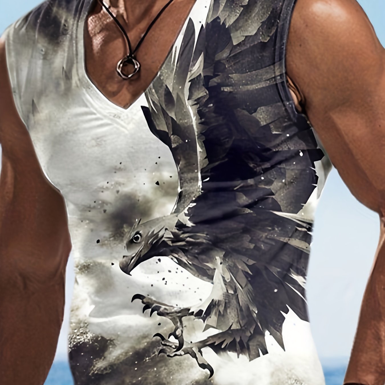 TEMU Débardeur À Impression Numérique 3D Flying Eagle Pour Hommes de Style Fantaisie Pour L'été, Grande Taille