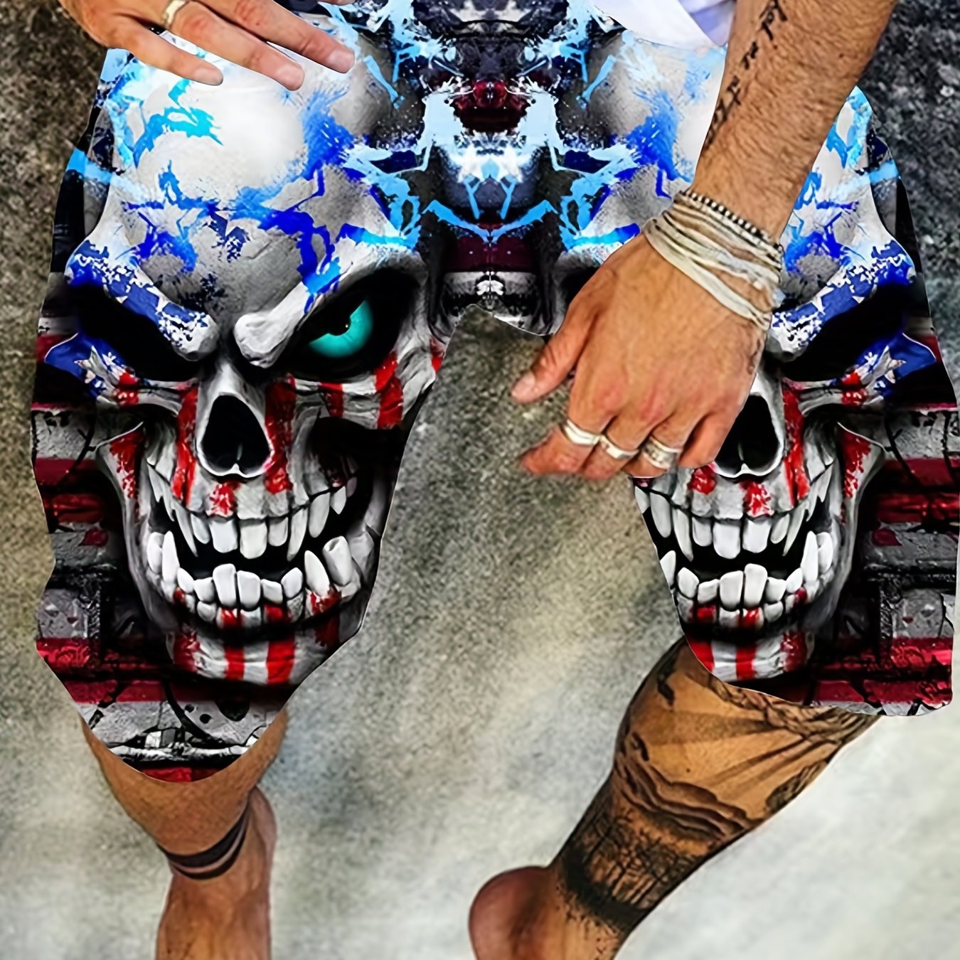 Men s american flag skull graphic shorts casual 3d print slightly