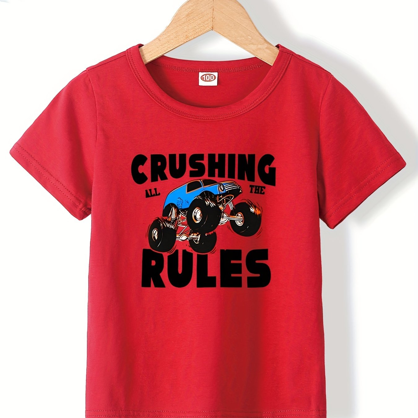 Cool Car And Crushing Rules Letter Print Boys Creative T Shirt Casual Cool Car And Crushing Rules Letter Print Boys Creative T Shirt Casual