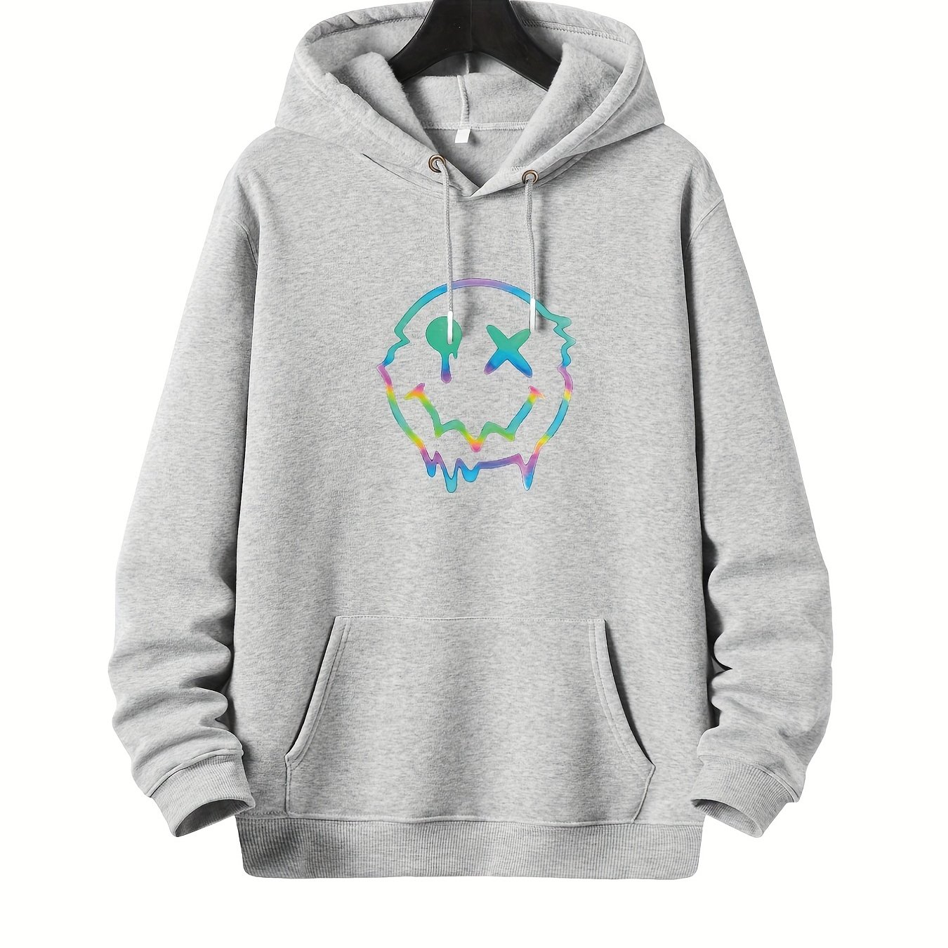 TEMU Plus Size Casual Sweatshirt, Men's Plus Melting Smile Print Long Sleeve Drawstring Hoodie Sweatshirt