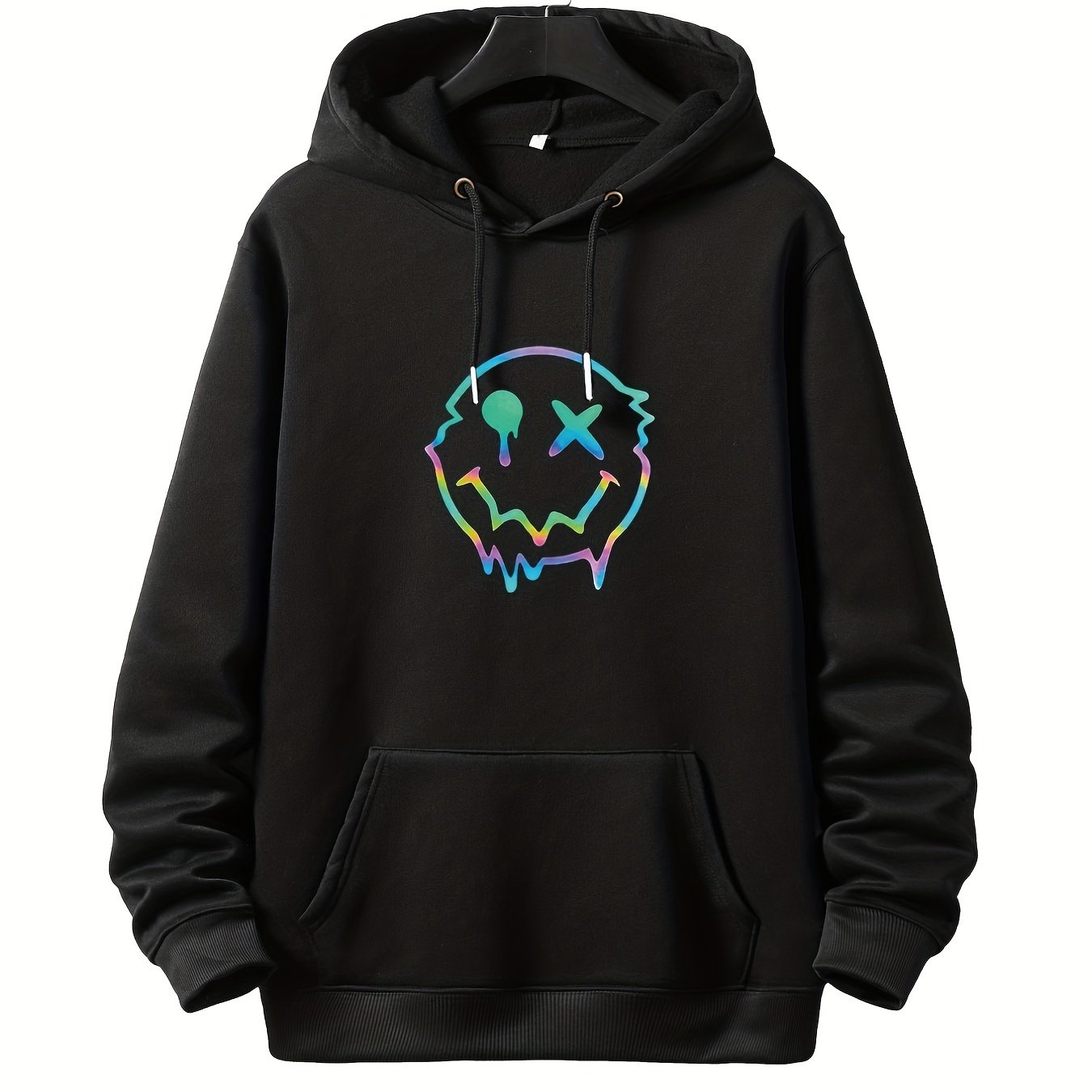 TEMU Plus Size Casual Sweatshirt, Men's Plus Melting Smile Print Long Sleeve Drawstring Hoodie Sweatshirt