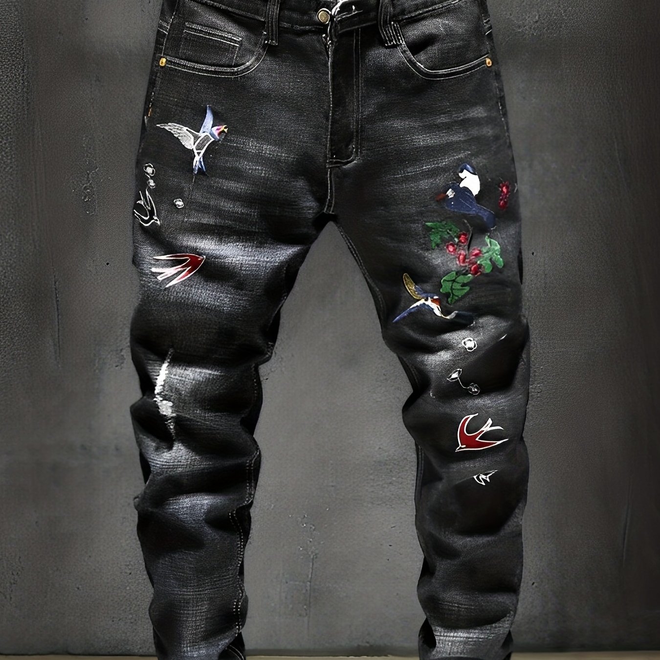Jean brodé noir pour hommes et femmes, 1 pantalon décontracté de haute  qualité, teinture par nouage, 261k