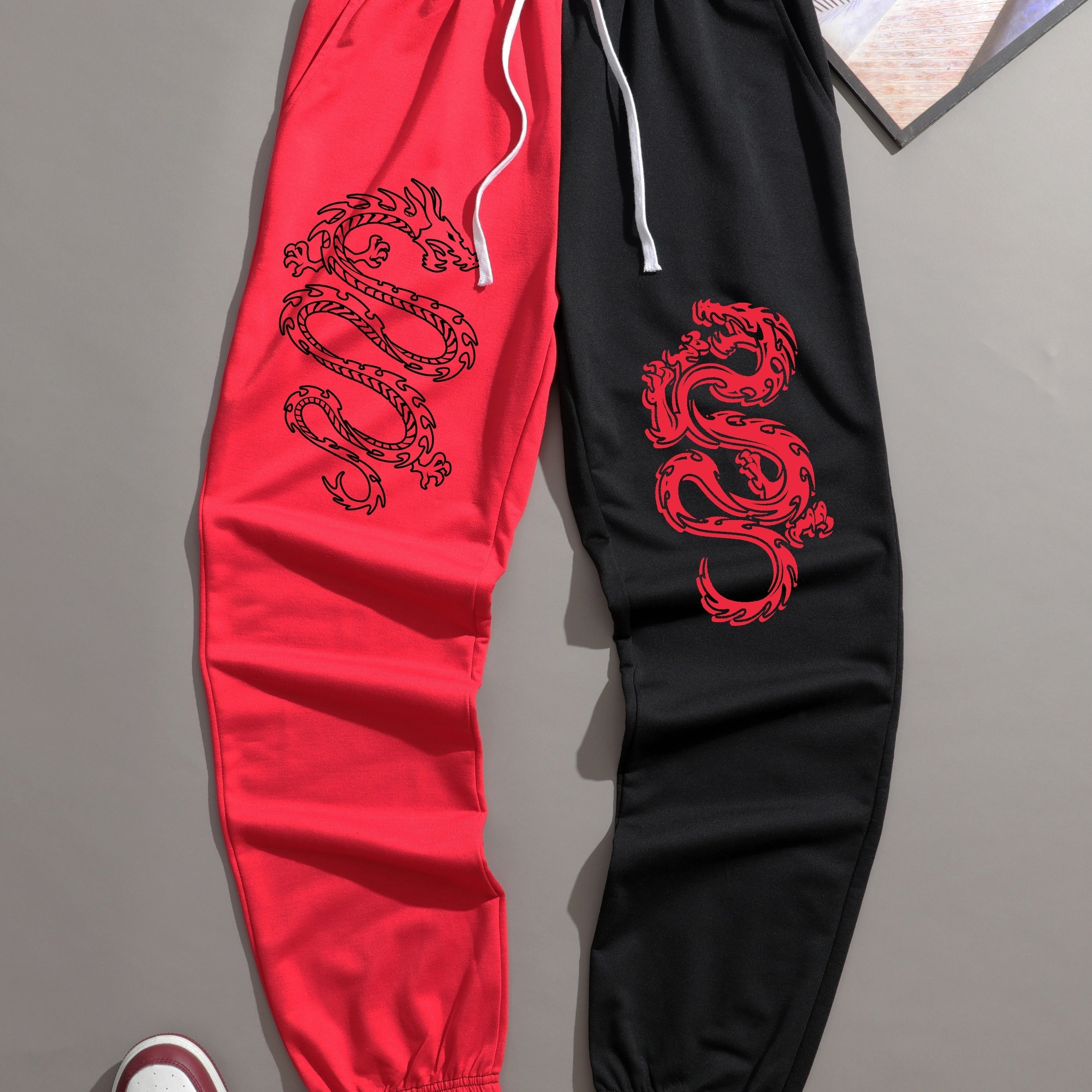 Ruby Dragon Scale Print Men's Slim Fit Joggers, Red Dragonscale Sweats,  Crimson Dragon Jogging Pants 