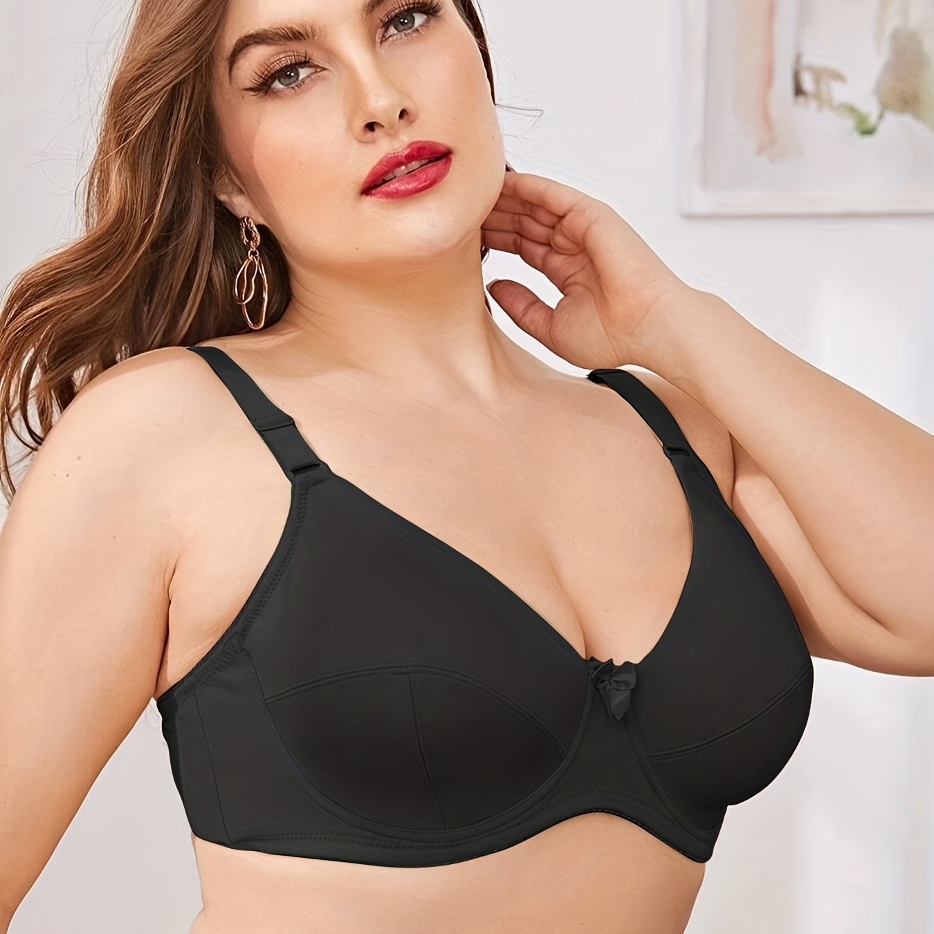 Plus Size Bow Front Solid No Padded Bra Women's Plus Full - Temu
