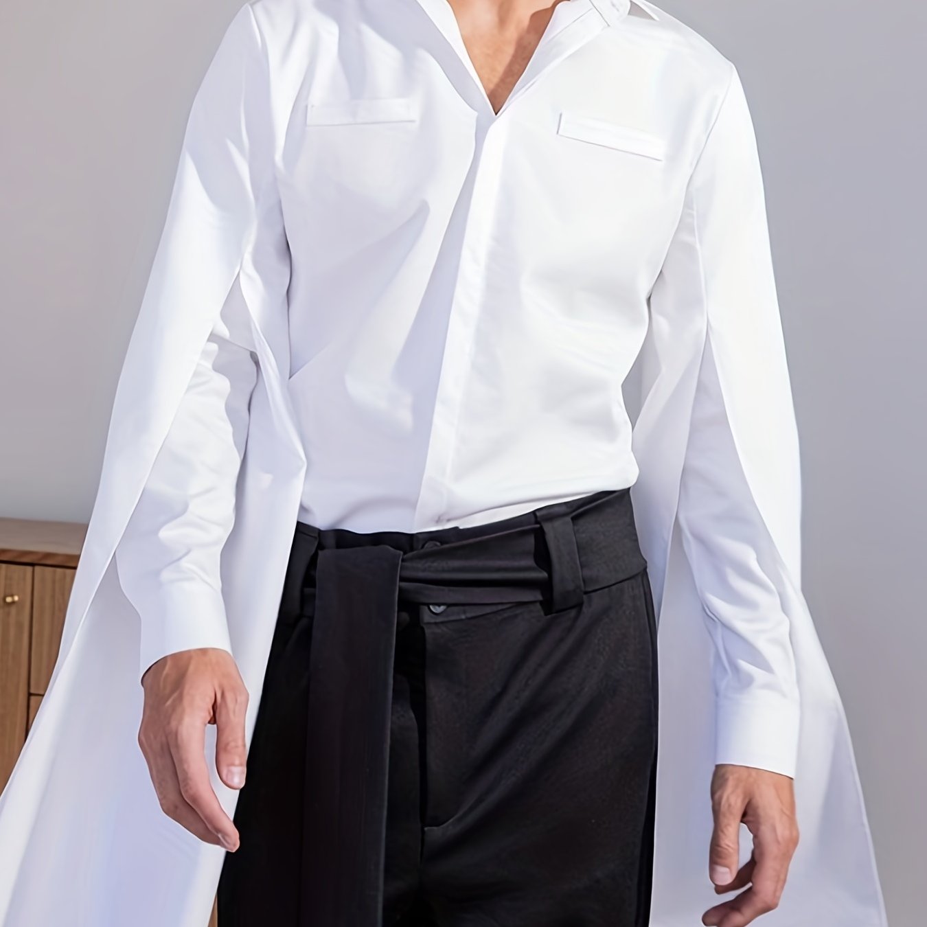 2023 Drawstring Ribbon Pleated Design Techwear Long Sleeve Shirt Mens  Fashion Loose Black White Blouse Chemise Homme - AliExpress