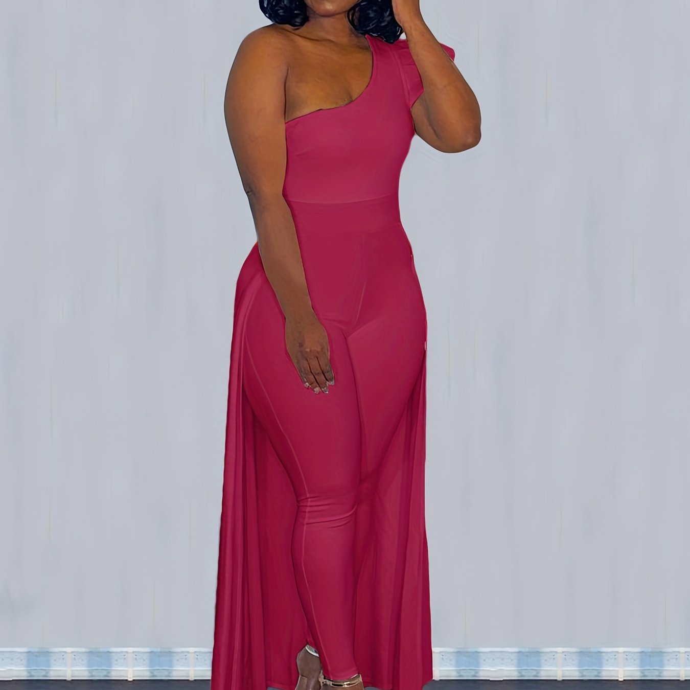 One Shoulder Jumpsuit With Overskirt Slim Casual Every Day Jumpsuit 