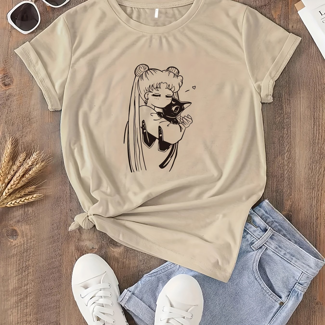 Camiseta Kawaii Anime Girl Print, manga curta gola redonda Top casual para  primavera e verão, roupas femininas - Temu Portugal