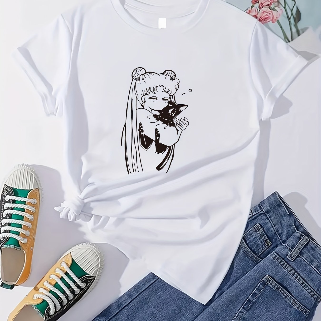 Camiseta Kawaii Anime Girl Print, manga curta gola redonda Top casual para  primavera e verão, roupas femininas - Temu Portugal